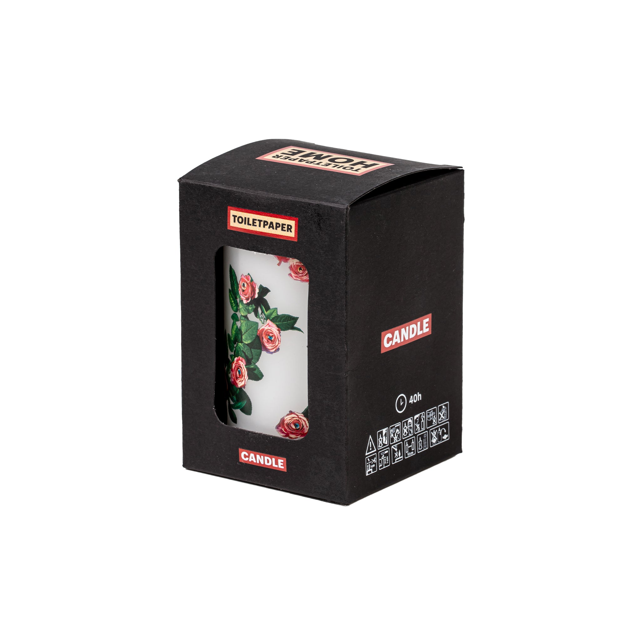 Weiße Kerze mit Rosenmotiv aus der Toiletpaper Kollektion von Seletti