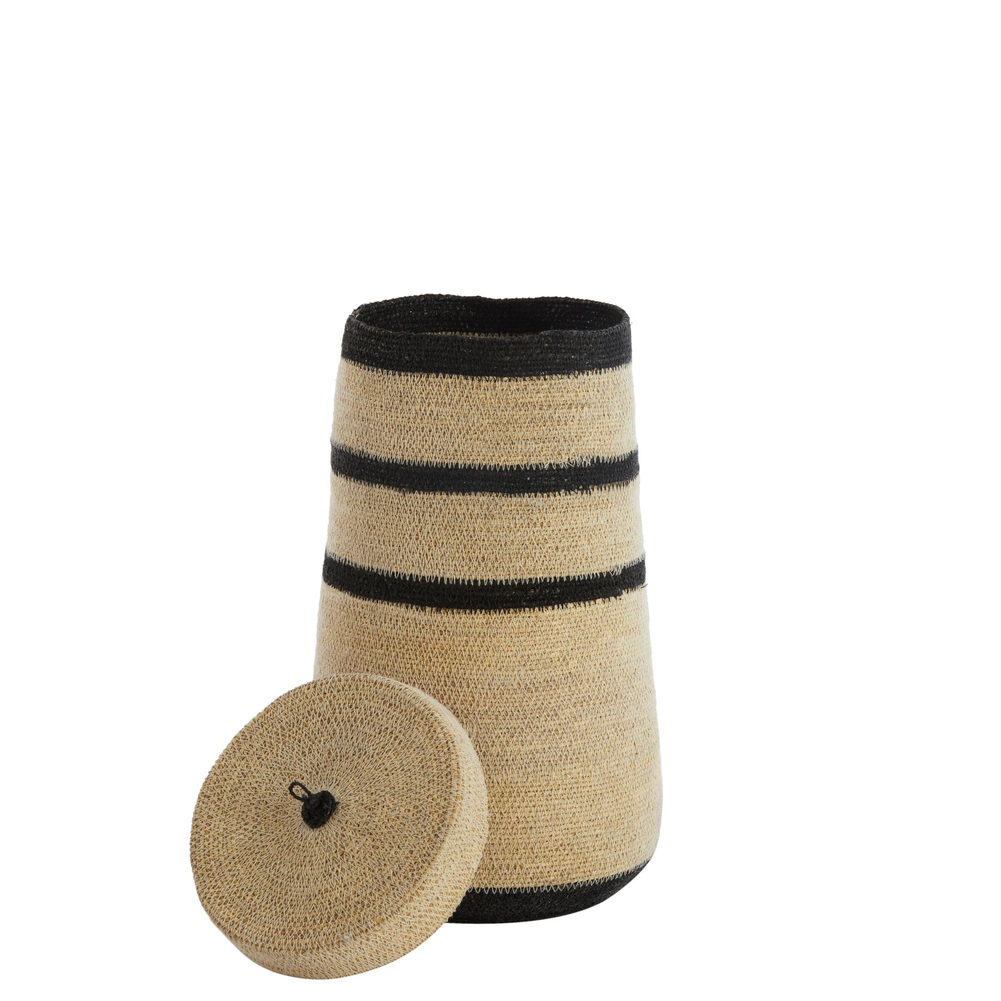 Juego de 2 cestas con tapa BELLAGIO, crema/negro Ø26x45+Ø33x52cm