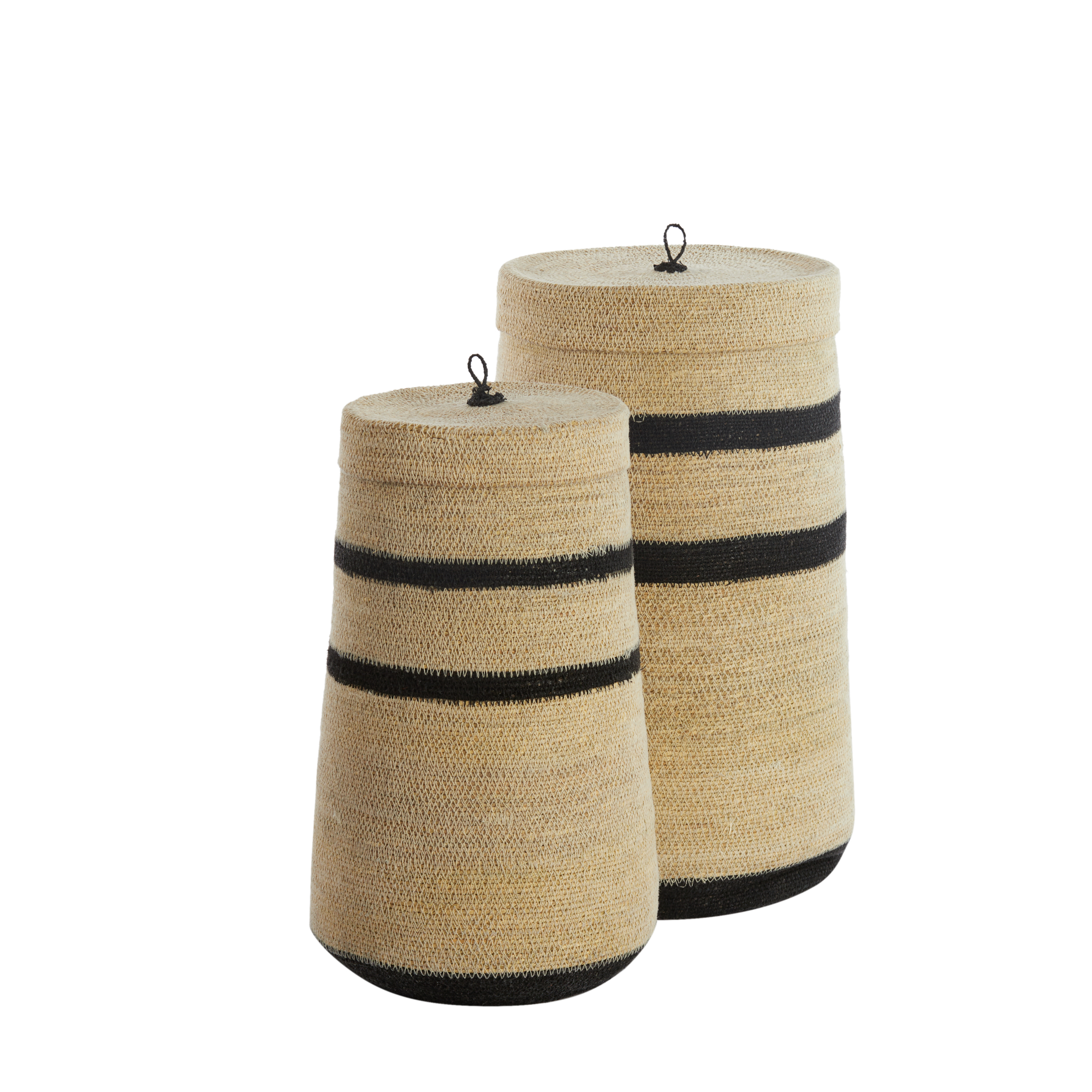 Juego de 2 cestas con tapa BELLAGIO, crema/negro Ø26x45+Ø33x52cm