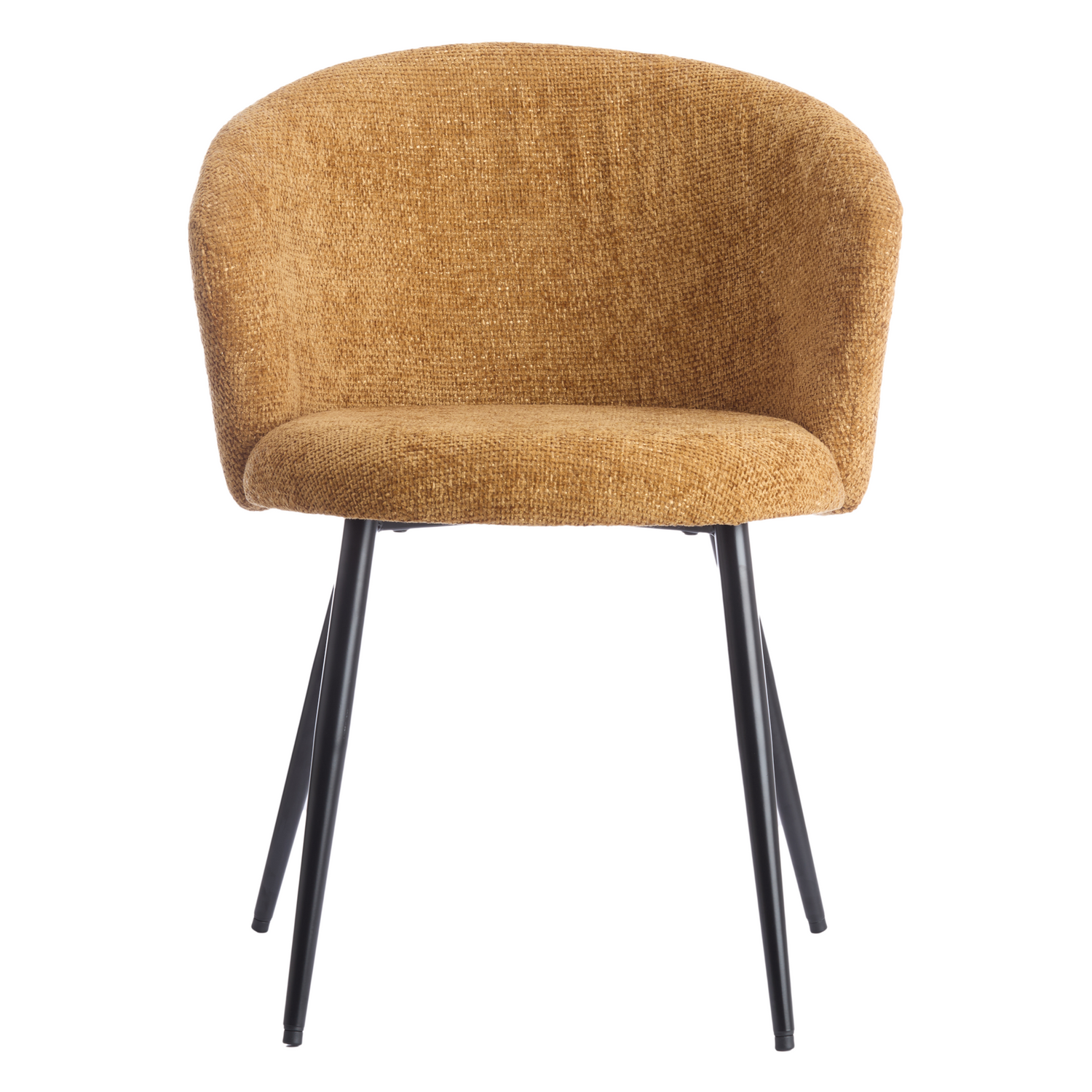 Frontansicht des modernen Essensstuhls RADJA in Ocker-Schwarz