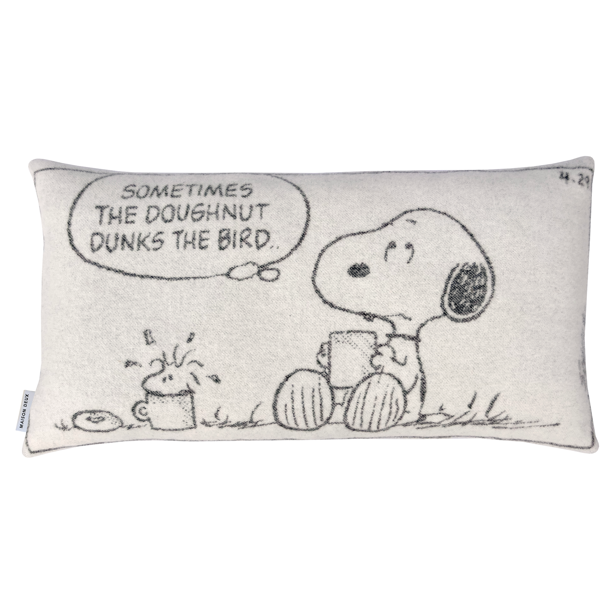 Hochwertiges Jacquard-Kissen mit Comic-Design.