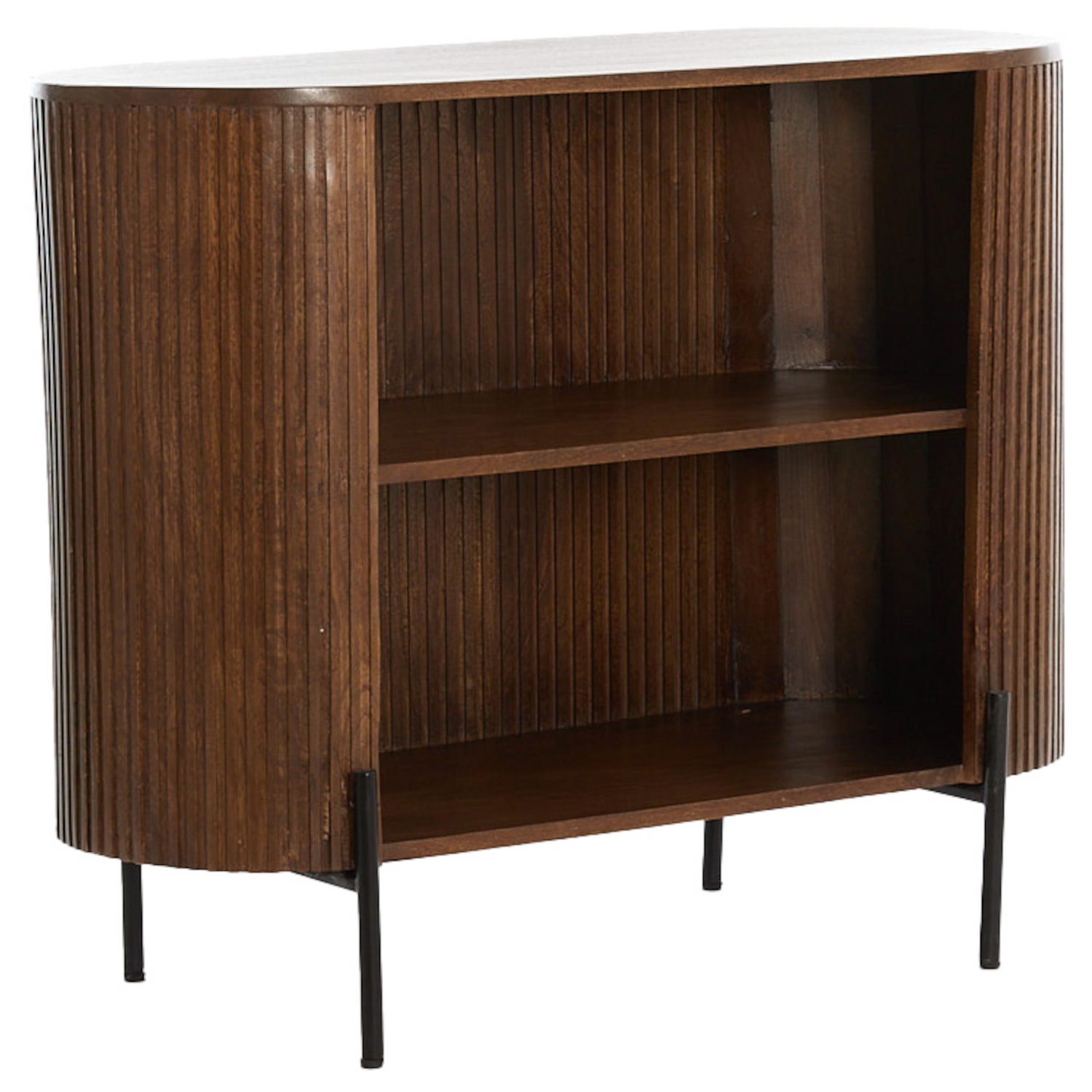 Modernes Mango-Holz Sideboard mit mattschwarzen Metallfüßen.