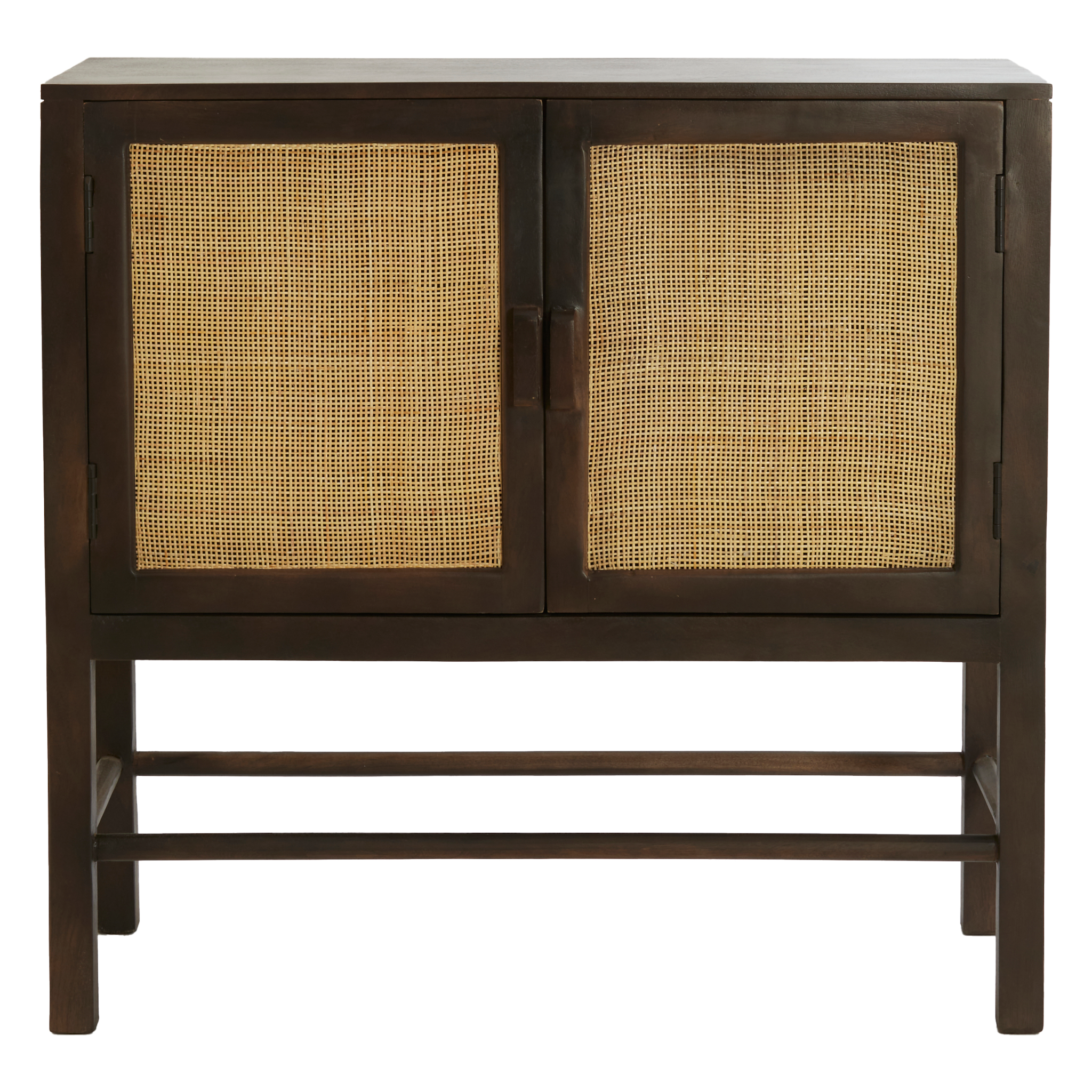 Mango-Holz-Schrank mit Rattan-Türen in Dunkelbraun
