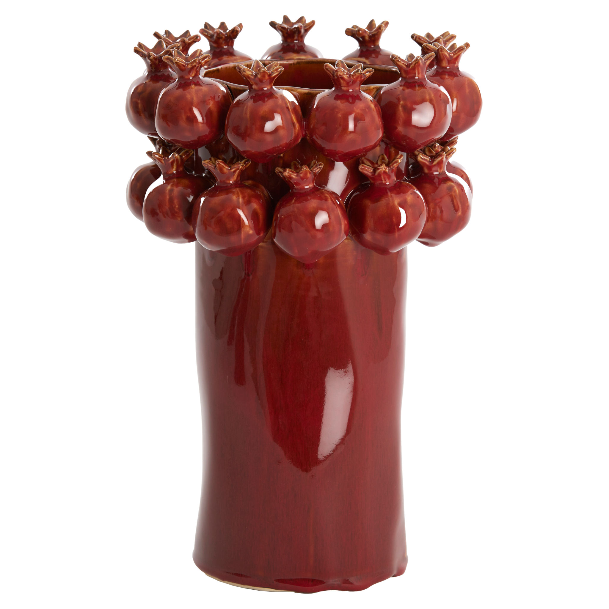 Elegante burgunderrote Keramikvase mit Granatapfeldesign von Light & Living