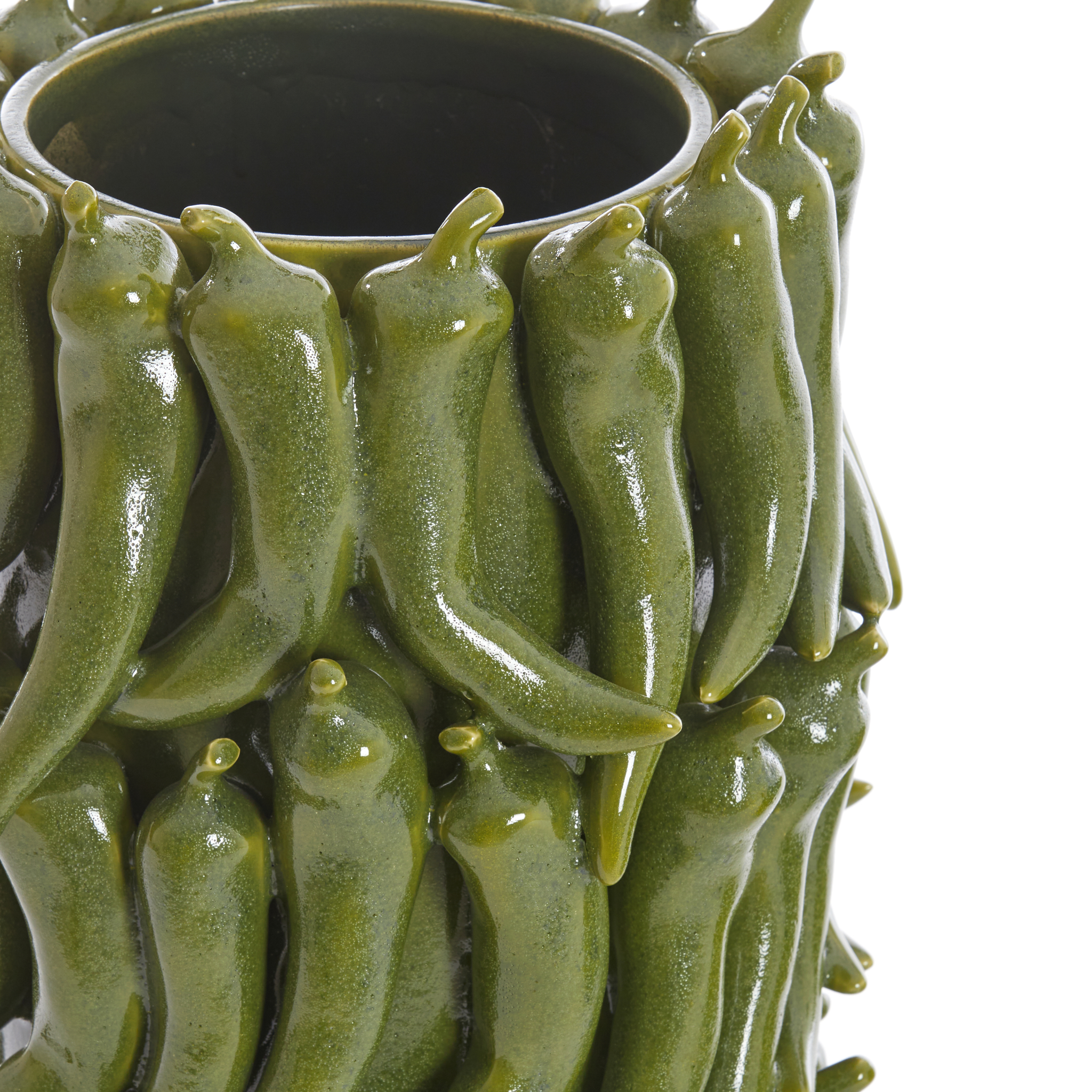 Detailansicht der PEPPER Vase von Light & Living mit Pfefferschoten-Motiv.