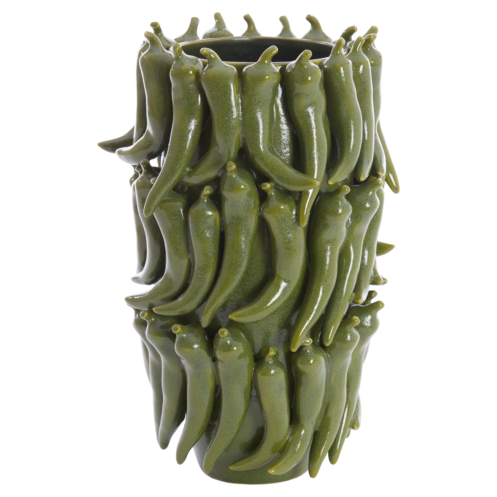 Dunkelgrüne PEPPER Keramikvase von Light & Living auf weißem Hintergrund.