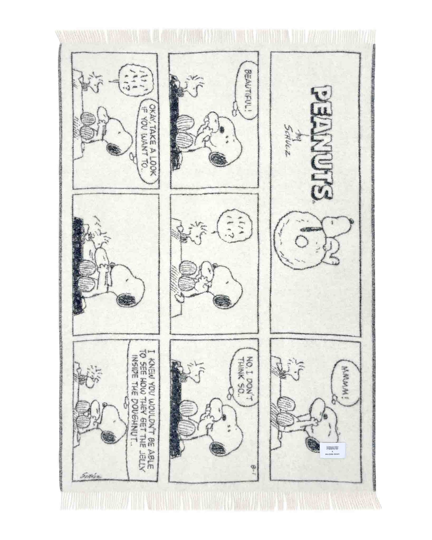 Wolldecke von Maison Deux mit Comicaufdruck von Snoopy und Woodstock - Ansicht des Comics