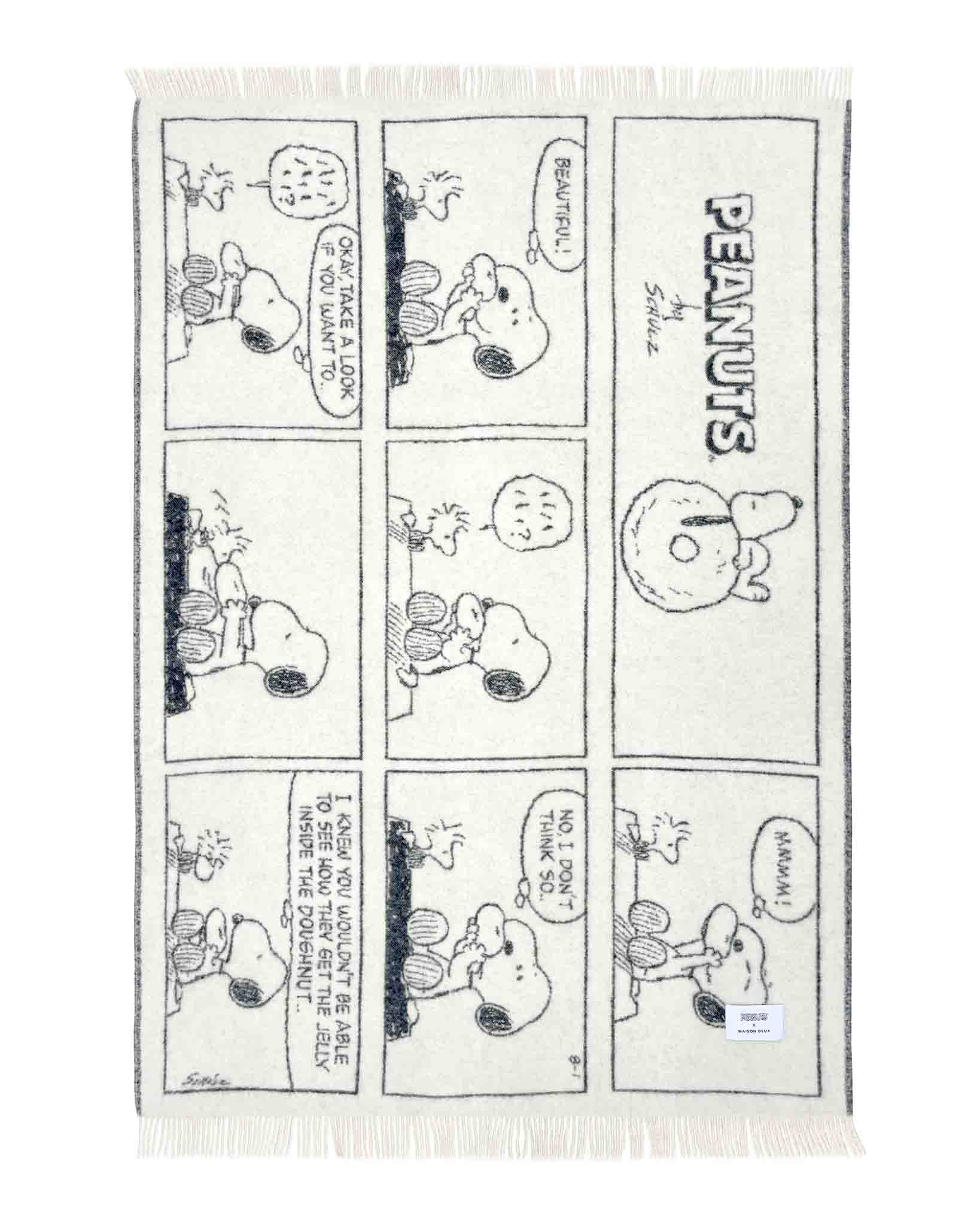 Wolldecke von Maison Deux mit Comicaufdruck von Snoopy und Woodstock - Ansicht des Comics