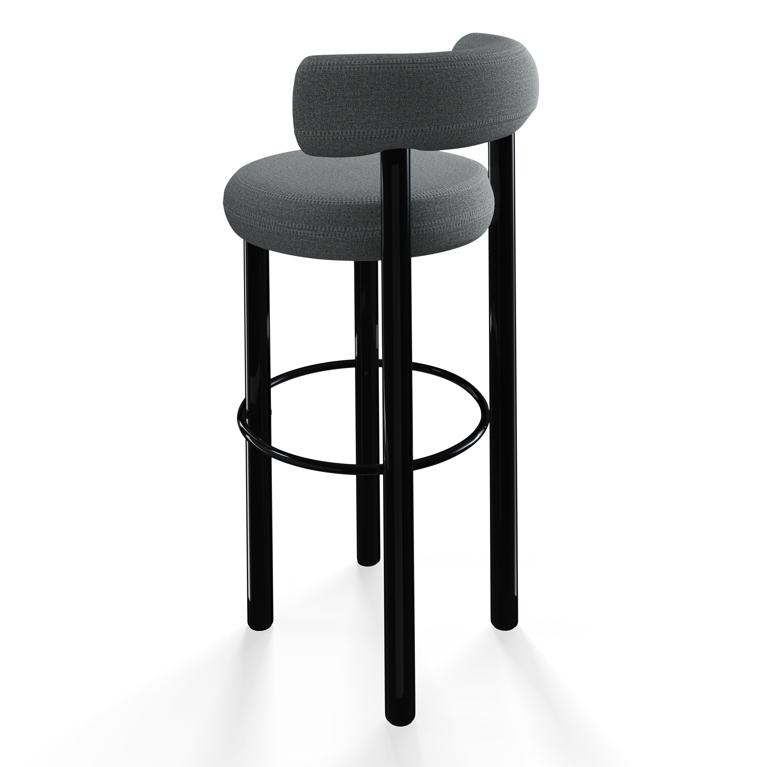 Fat Bar Stool 75 cm – Barhocker mit schwarzem Stahlgestell & Kvadrat Hallingdal Mid Grey von Tom Dixon