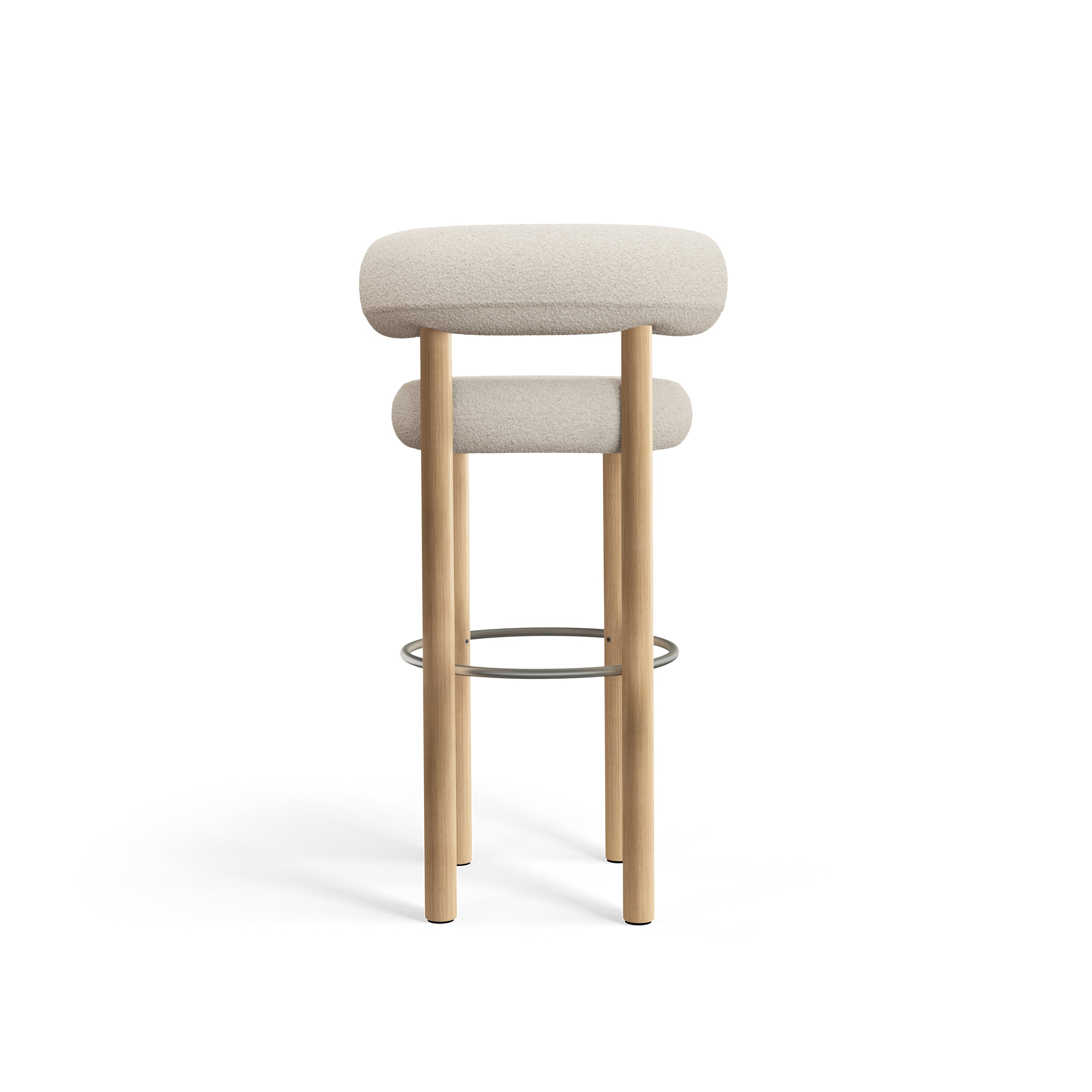 Barhocker Fat 75cm – Natural Wood & Bouclé Bright White von Tom Dixon