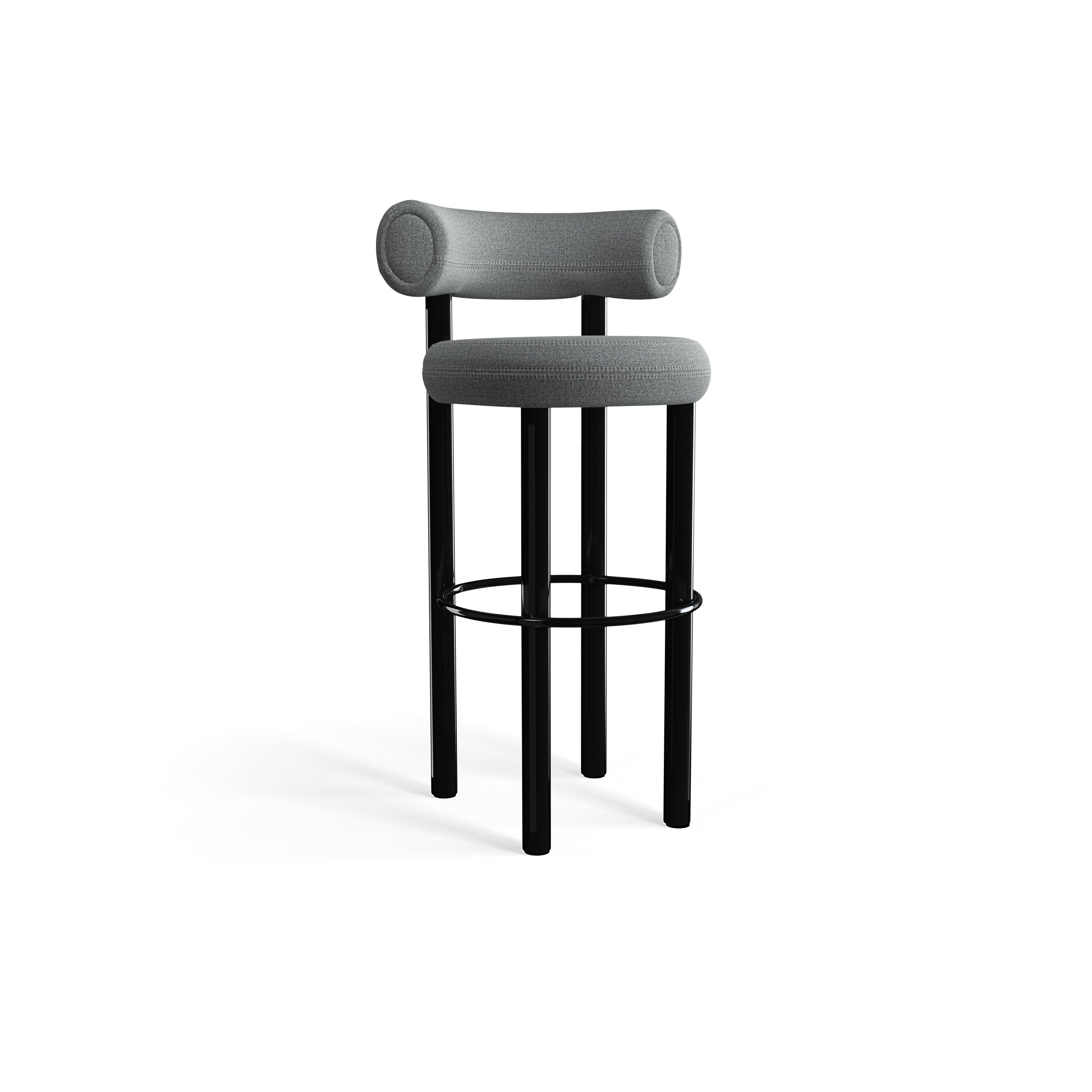 Fat Bar Stool 75 cm – Barhocker mit schwarzem Stahlgestell & Kvadrat Hallingdal Mid Grey von Tom Dixon