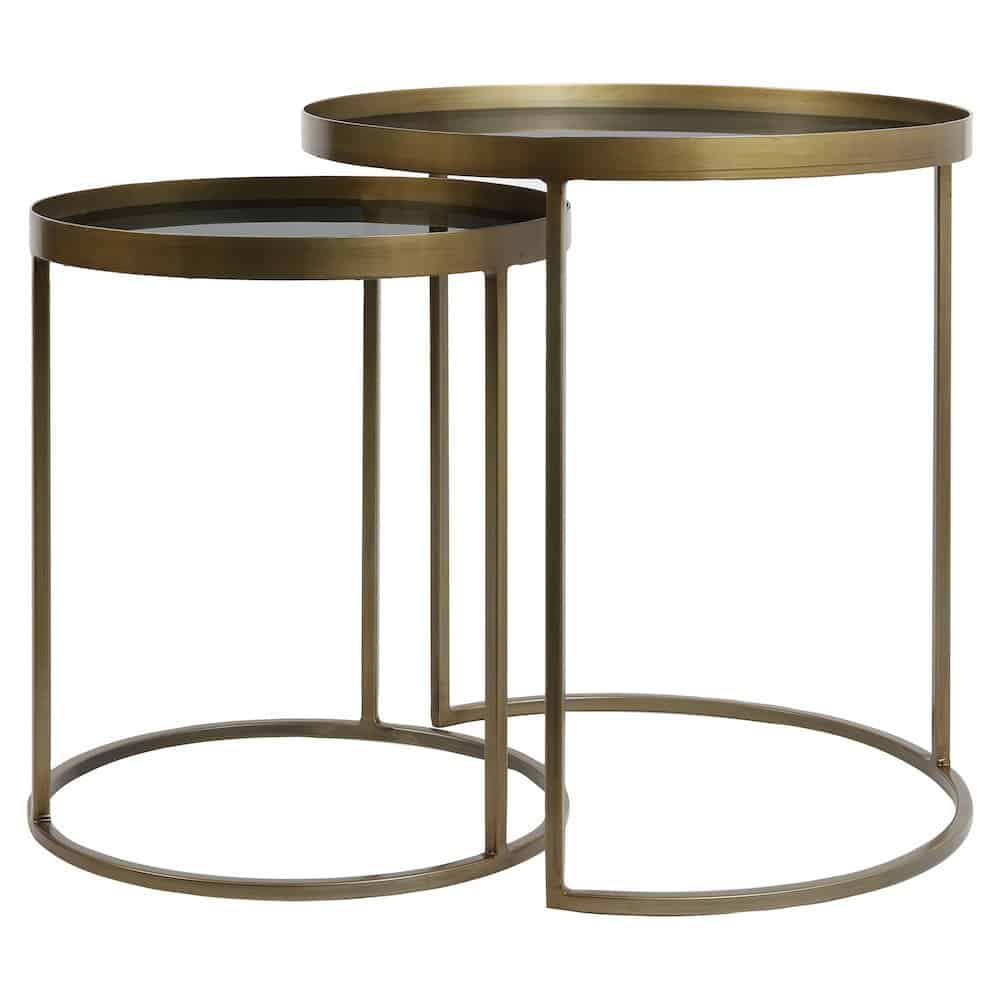 Side table set of 2 TALEK glass smoke antique bronze