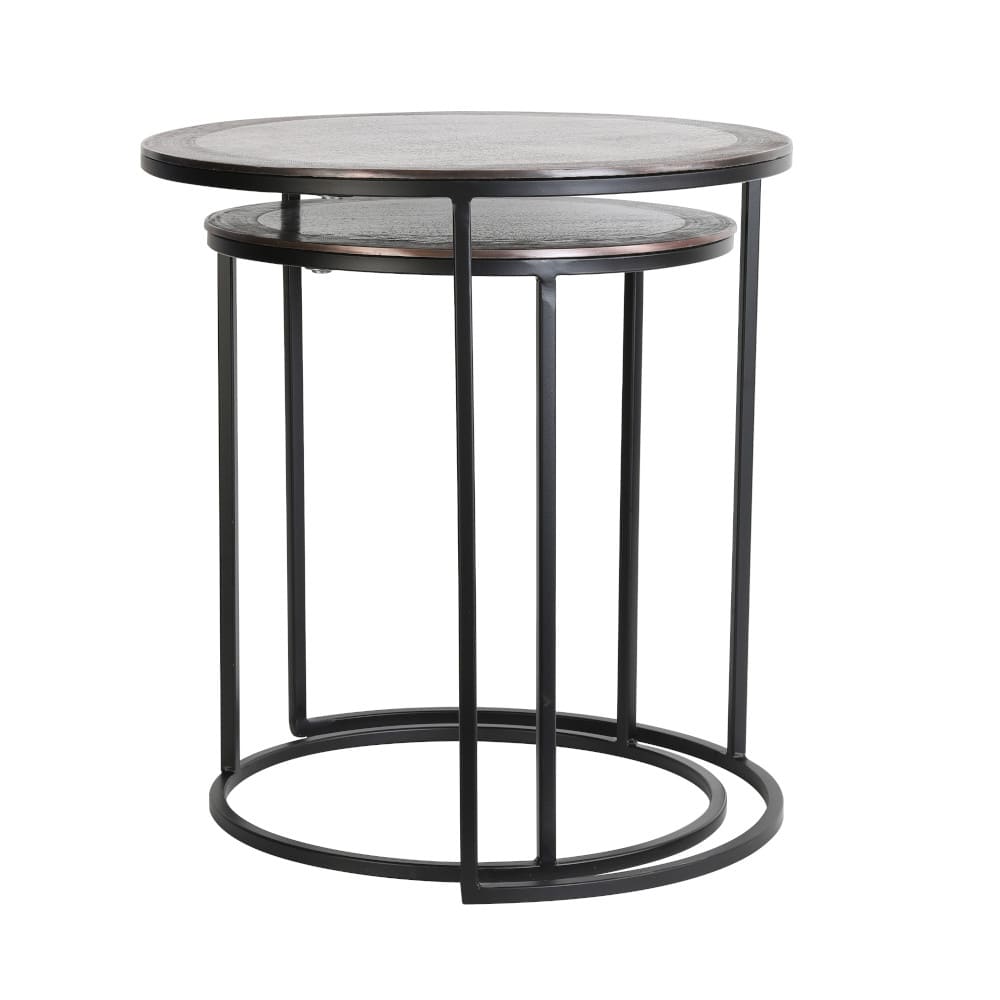 Beistelltisch in antik Kupfer+schwarz TALCA Ø40x45+Ø50x52 cm