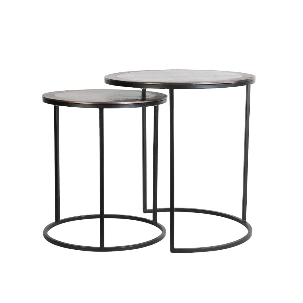 Beistelltisch in antik Kupfer+schwarz TALCA Ø40x45+Ø50x52 cm