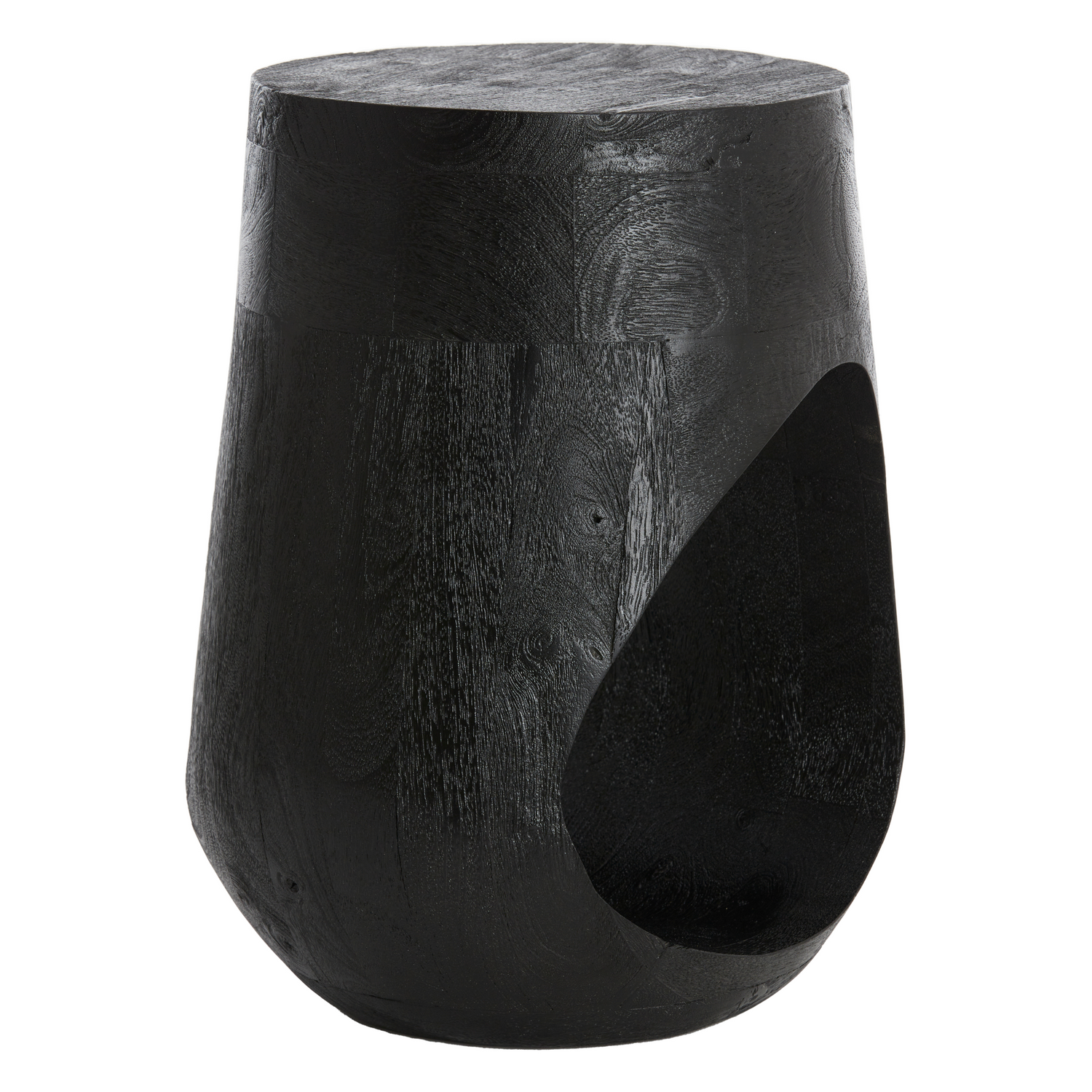 Stilvoller schwarzer Beistelltisch mit runder Form.