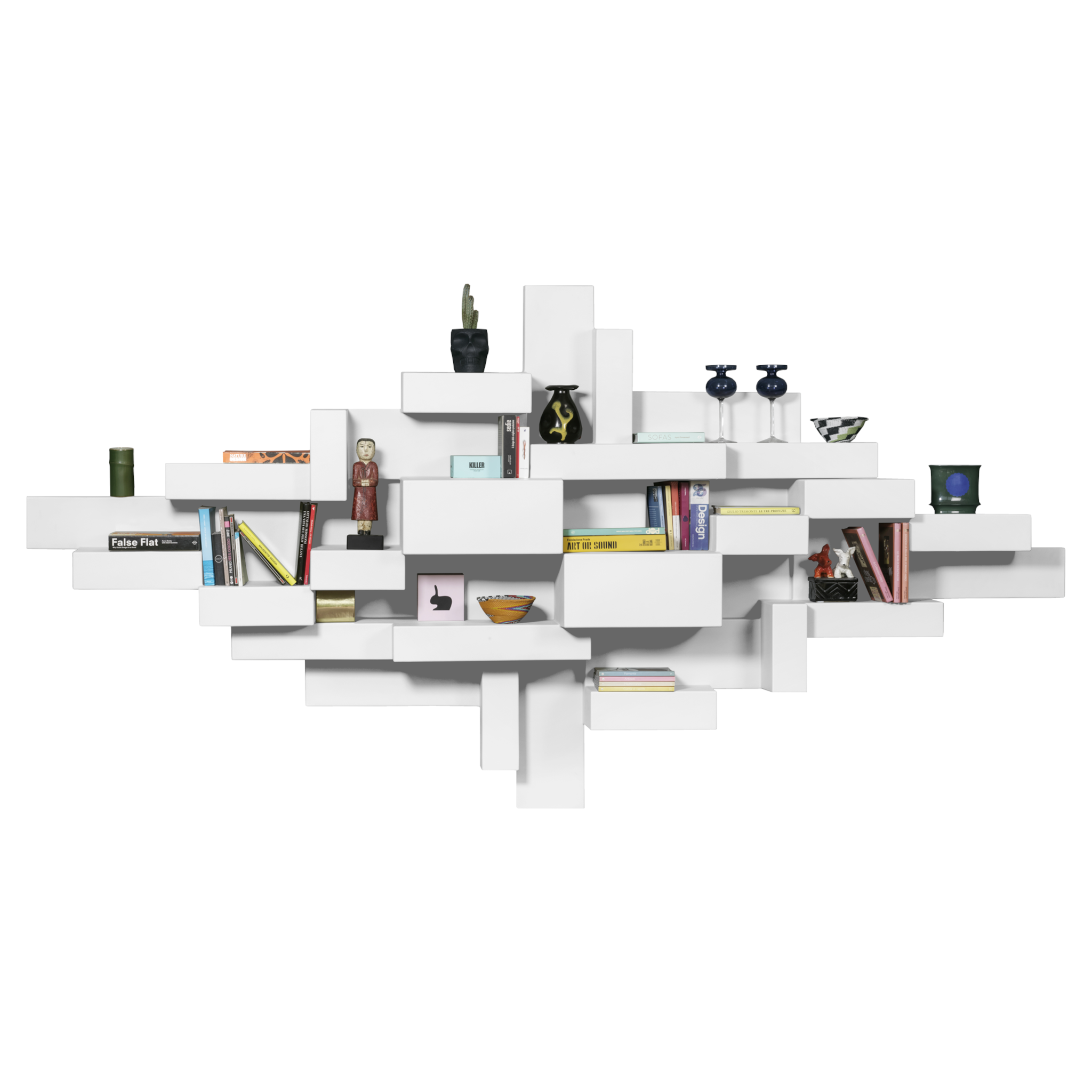 Weißes Bücherregal PRIMITIVE BOOKSHELF mit geometrischem Design