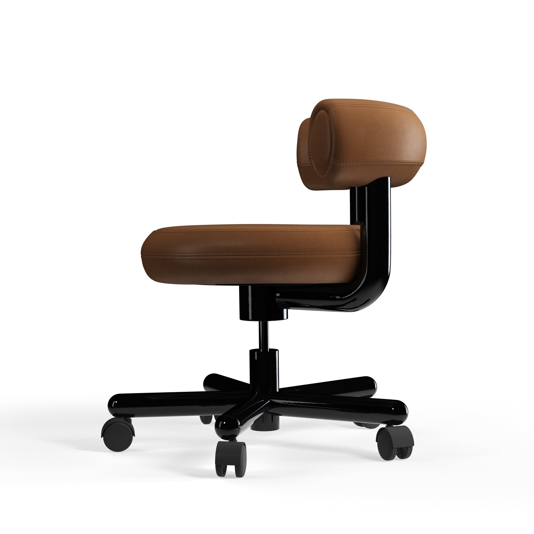 Fat Work Chair Cognac Leder – Gepolsterter Design Bürostuhl mit Rollen