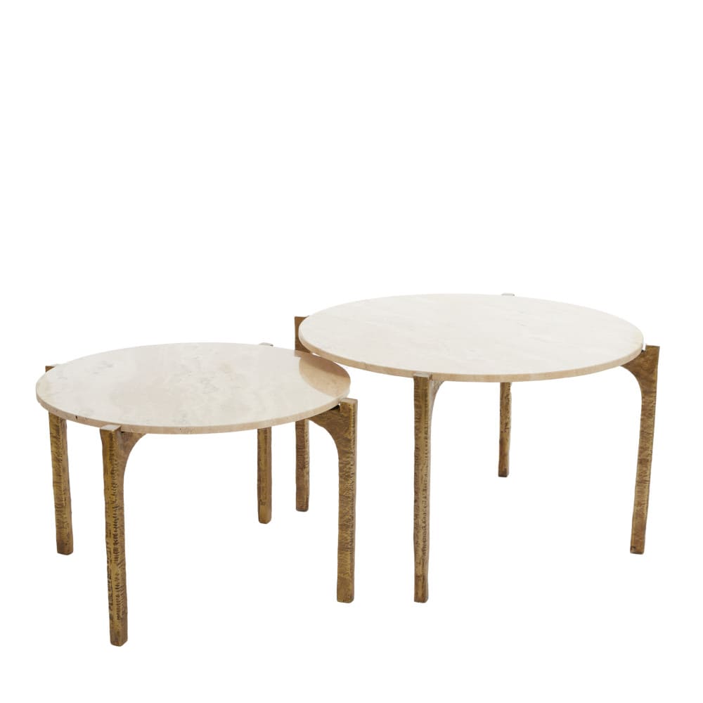 Couchtisch Set KANAE hell beige, antik bronze Ø65x39+Ø76x44 cm