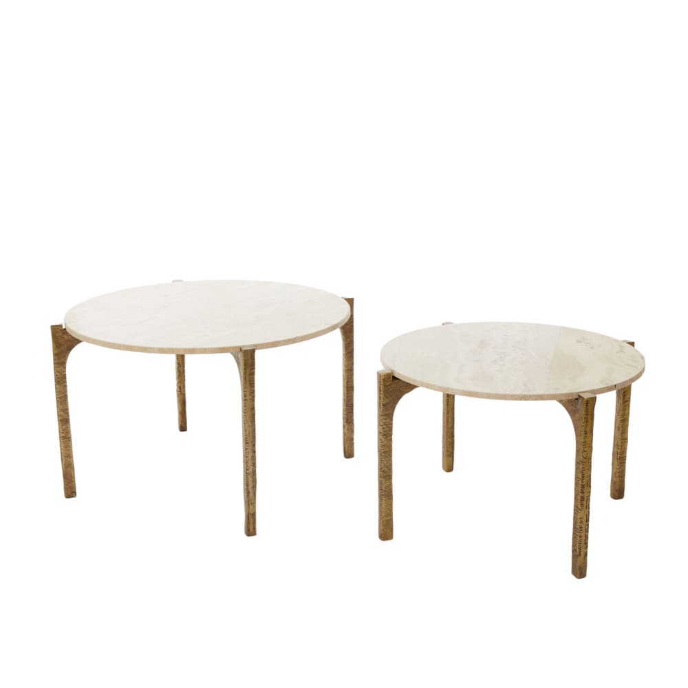 Couchtisch Set KANAE hell beige, antik bronze Ø65x39+Ø76x44 cm