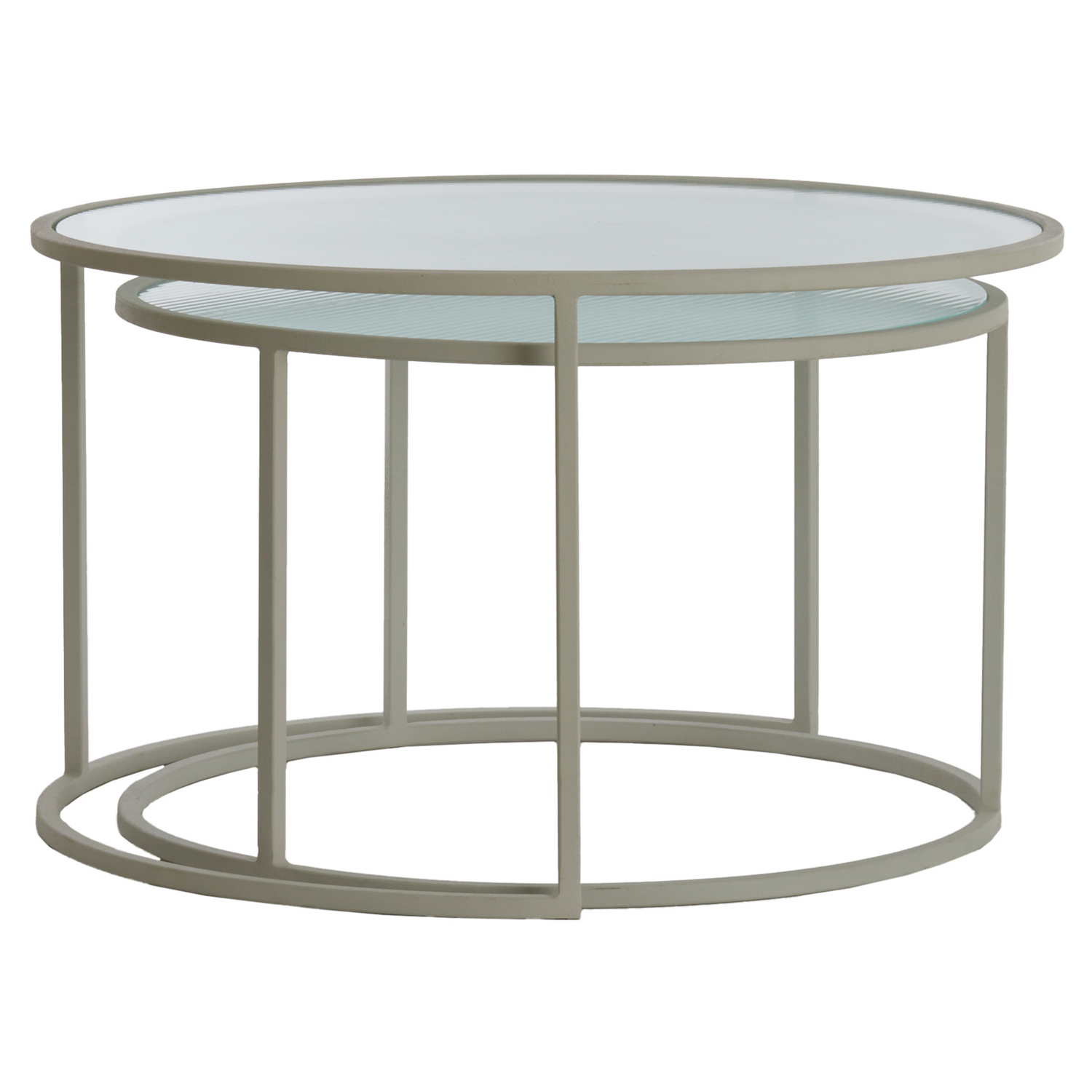 Couchtisch Set TALCA von Light & Living mit klarem Riffelglas und cremefarbener Basis.