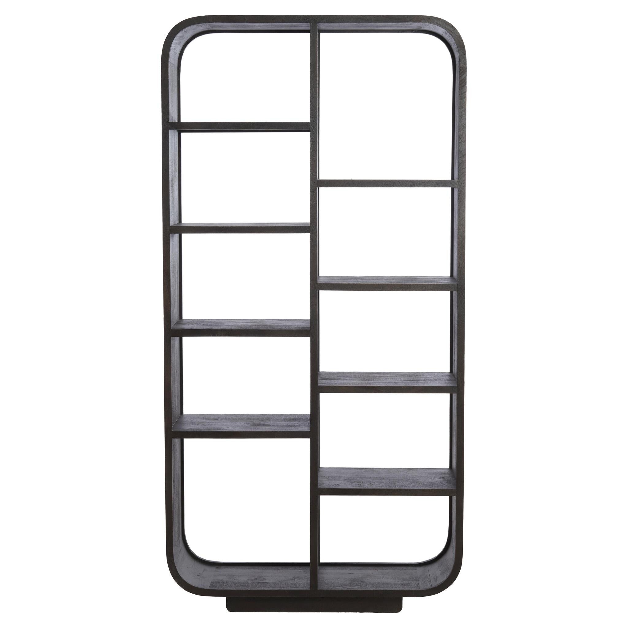 Großes Hochregal aus matt dunkel rotbraunem Holz