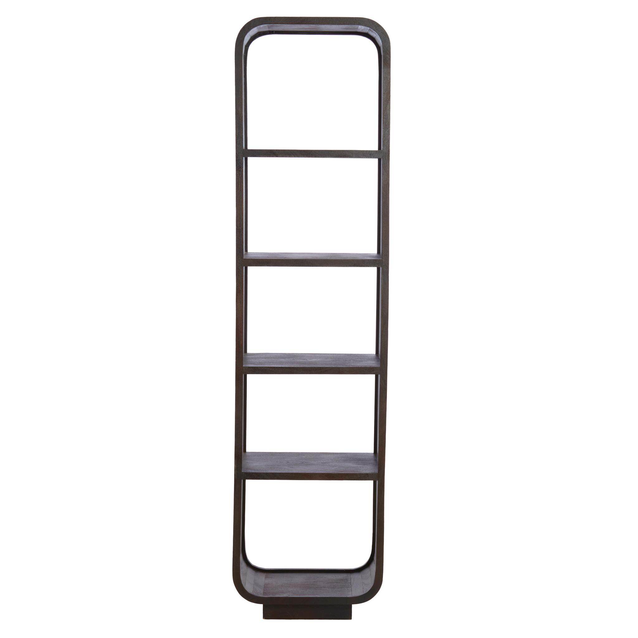 Hohes Holzregal in matt dunkel rotbrauner Optik