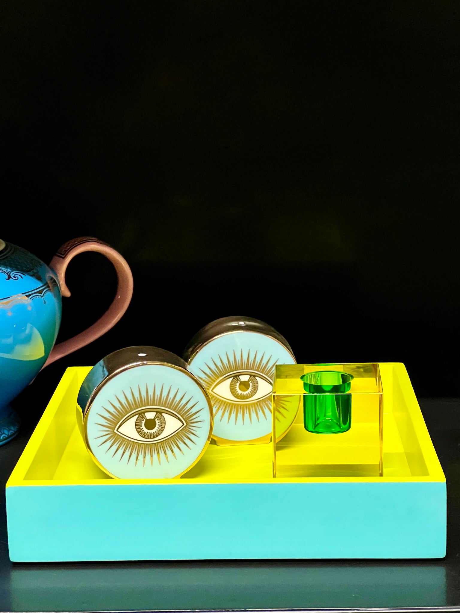Bandeja SPA Turquesa Brillante/Amarillo Mate S cuadrada 19x19x3.5cm