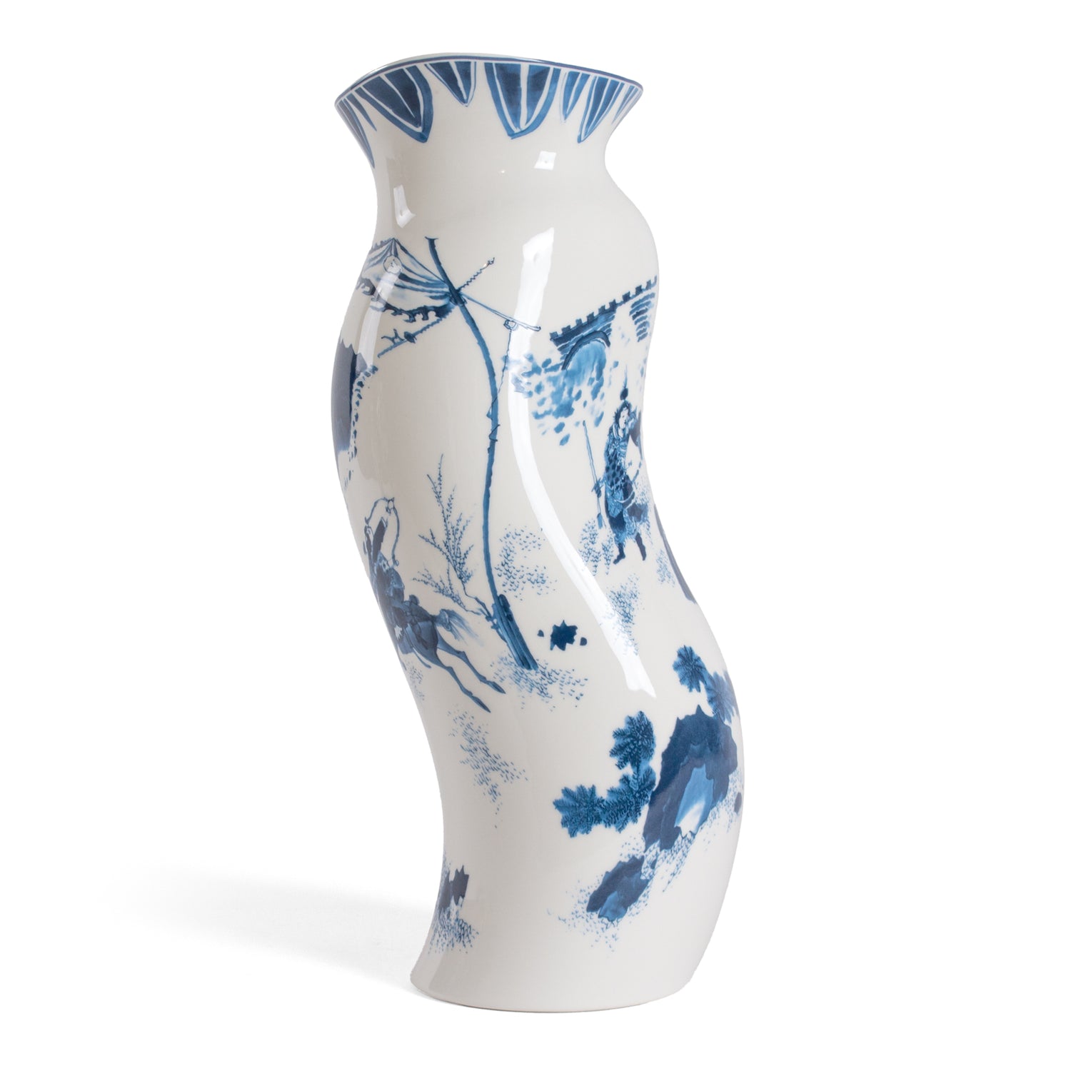 Verzerrte Porzellanvase KING WEN mit traditionellem Blaudekor