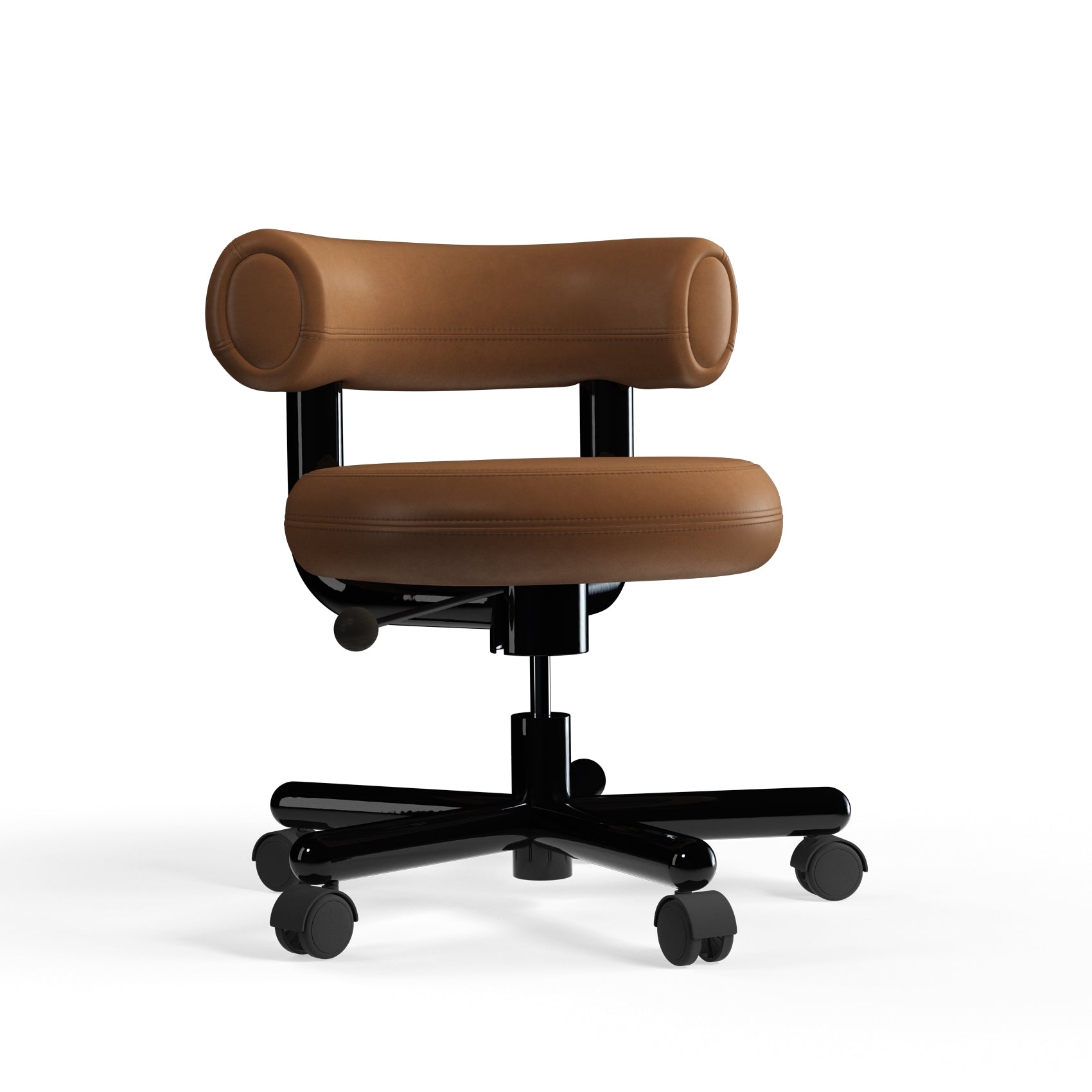 Fat Work Chair Cognac Leder – Gepolsterter Design Bürostuhl mit Rollen