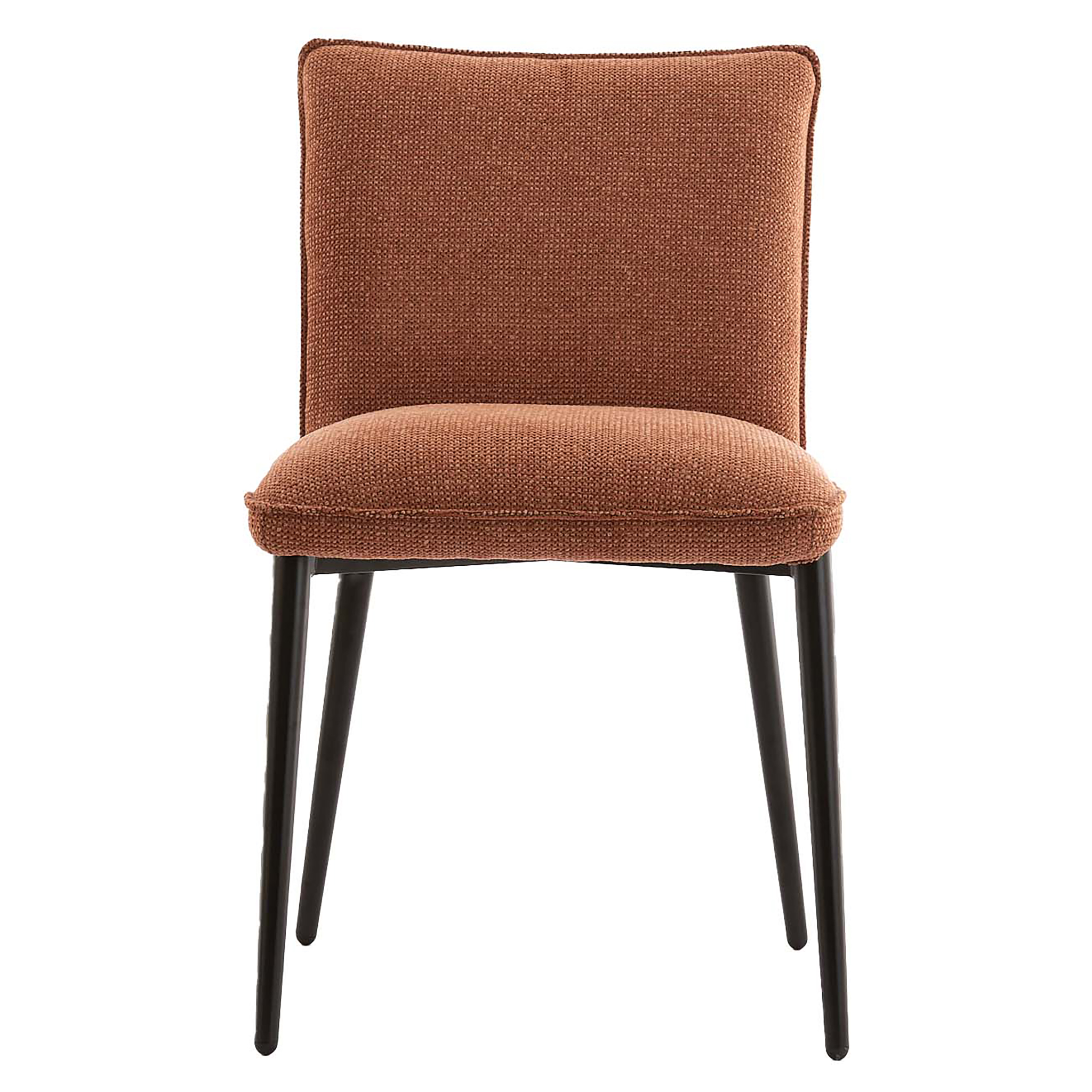 Dynamischer Blick auf den VADENI Esszimmerstuhl mit schwarzen Akzenten.