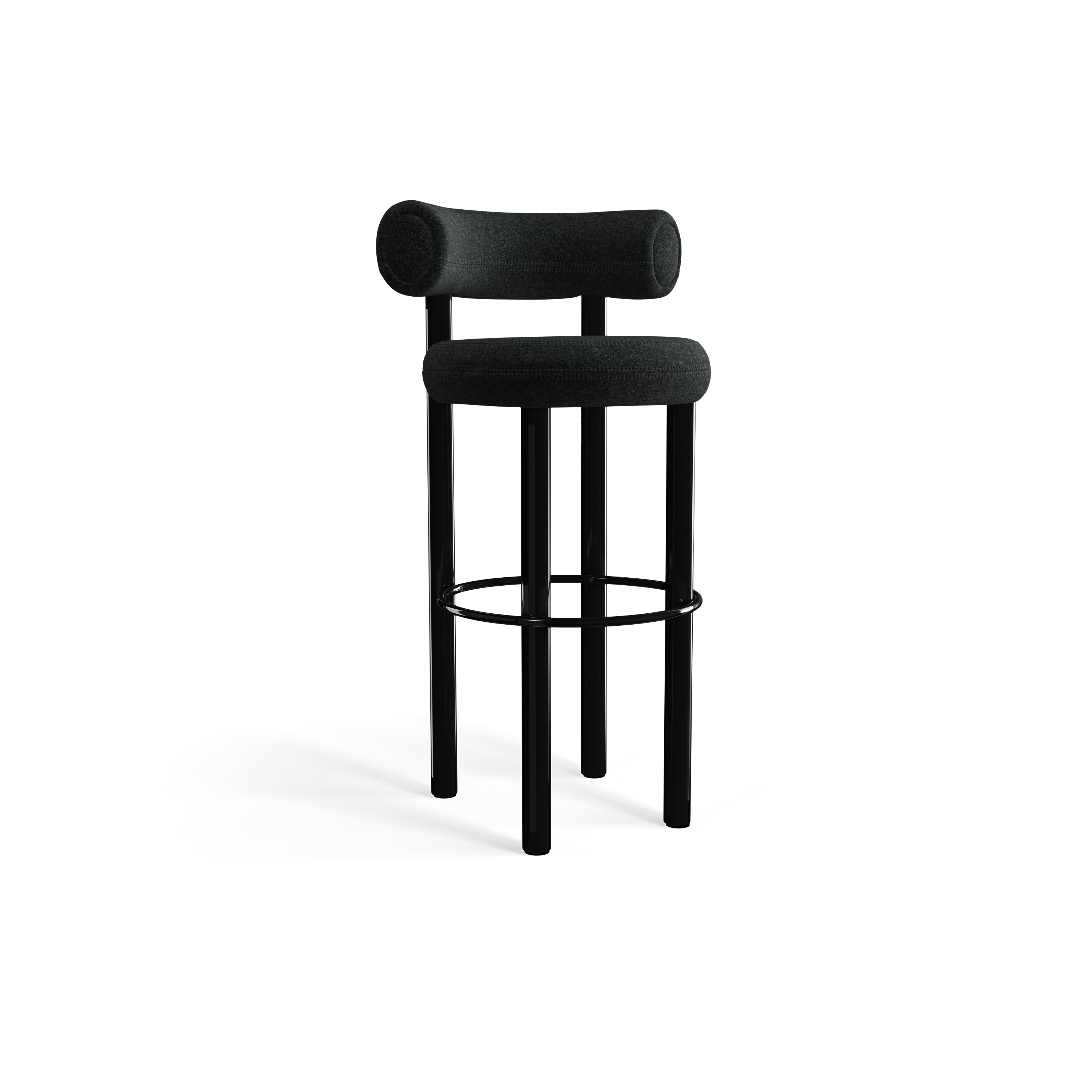Fat Bar Stool 75 cm – Barhocker mit schwarzem Stahlgestell & Kvadrat Divina Melange Dark Grey von Tom Dixon