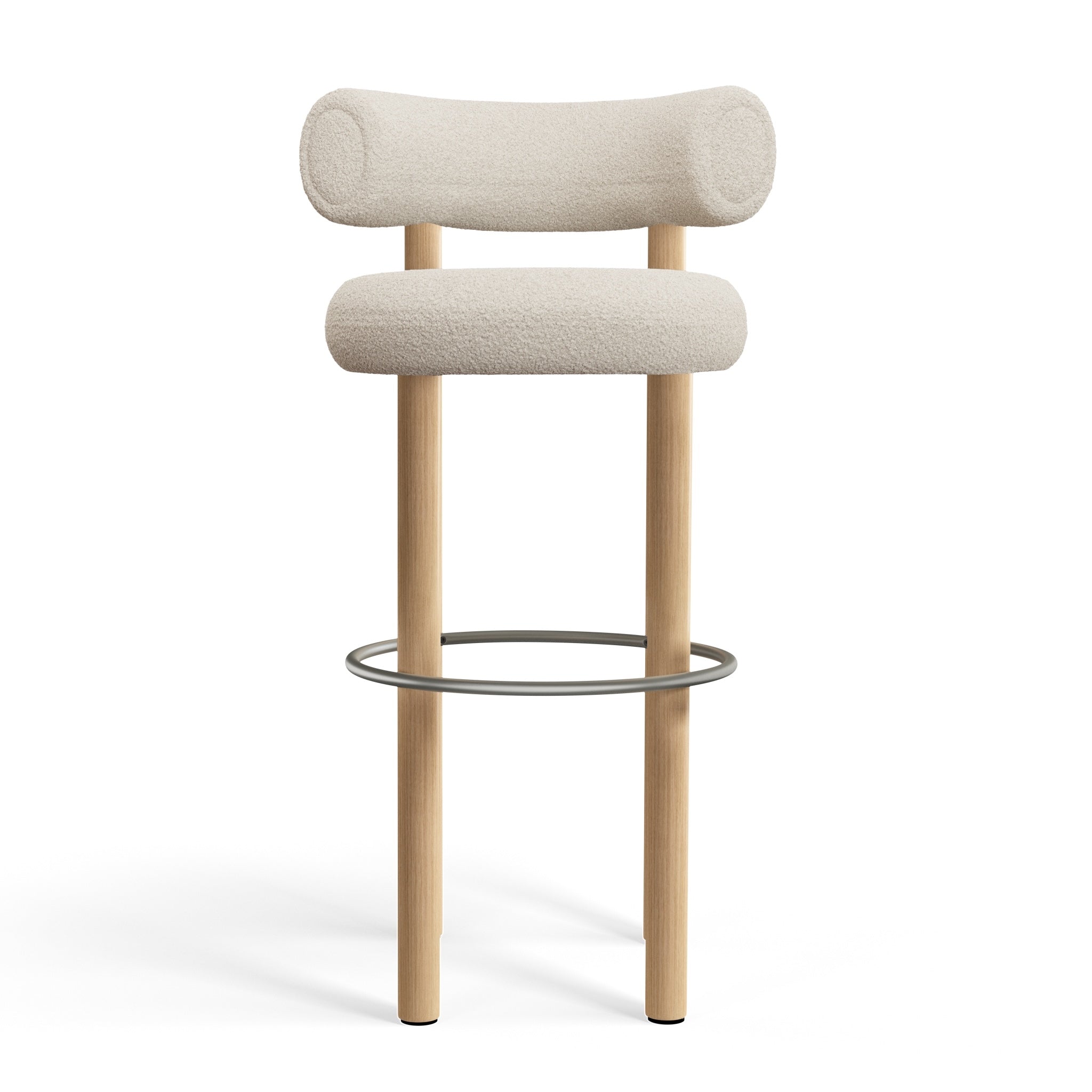 Fat 75cm Bar Stool – Natural Wood & Bouclé Bright White von Tom Dixon