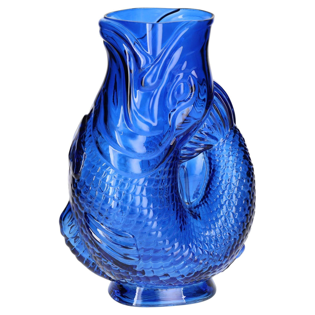 Jacquard Fischvase aus Glas in Blau, 30 cm Höhe