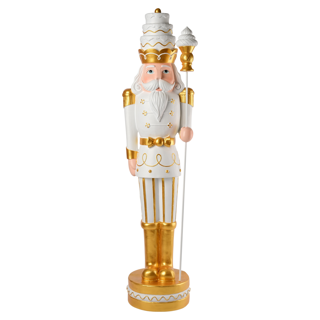 Großer Nussknacker NOCE in Weiß und Gold mit glänzenden Details