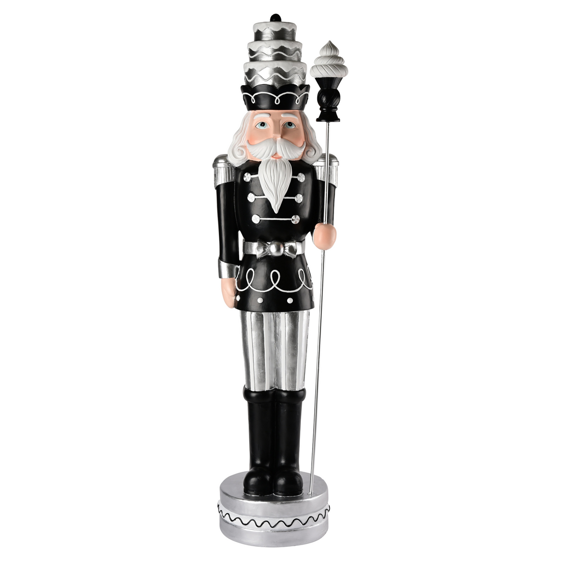 Dekorative Weihnachtsfigur aus MGO im edlen Schwarz-Silber-Look