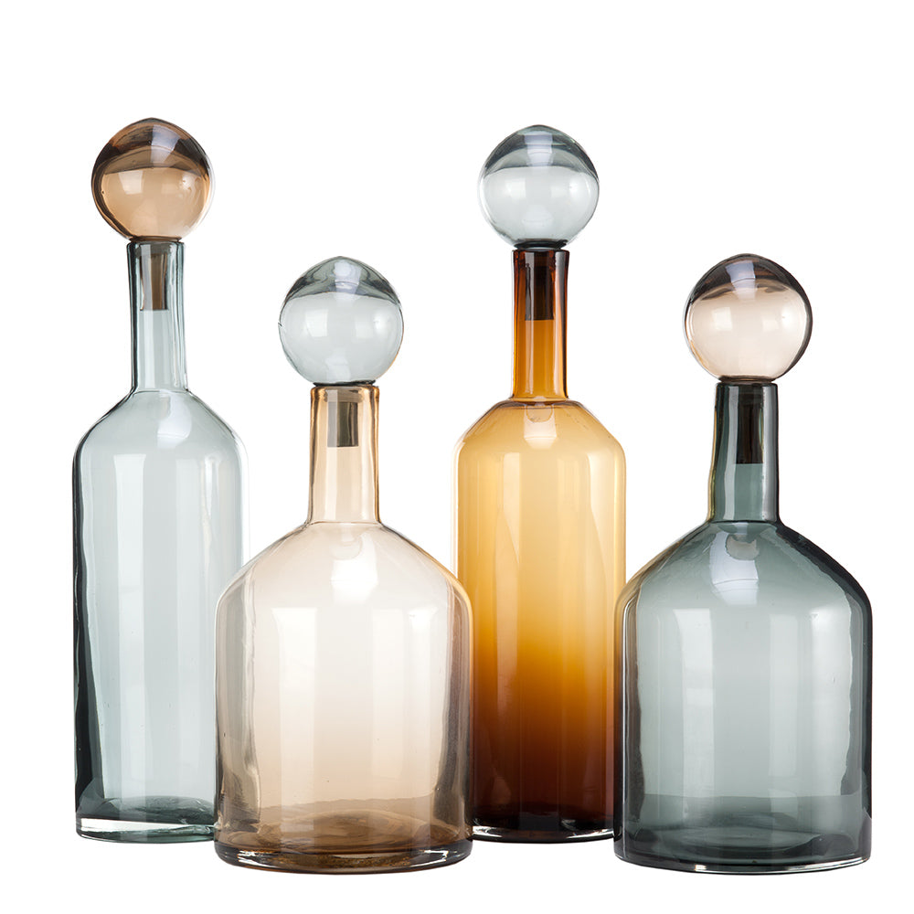 Deko Glasflaschen BUBBLES AND BOTTLES L in modernem cognac & grau von Pols Potten