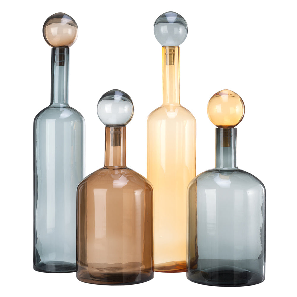 Deko Glasflaschen BUBBLES AND BOTTLES XXL in modernem cognac & grau von Pols Potten