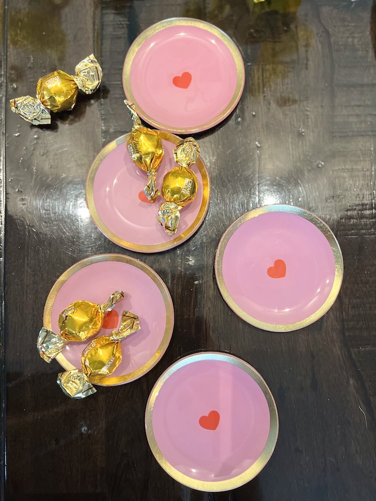 runder Glasteller HERZ rosa
