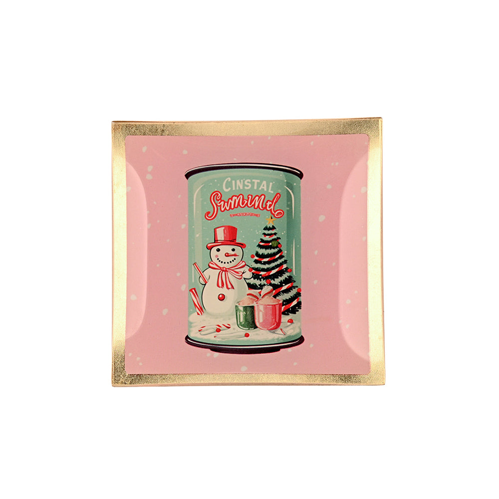 Glasteller SCHNEEMANN in rosa, gold der Marke GiftCompany