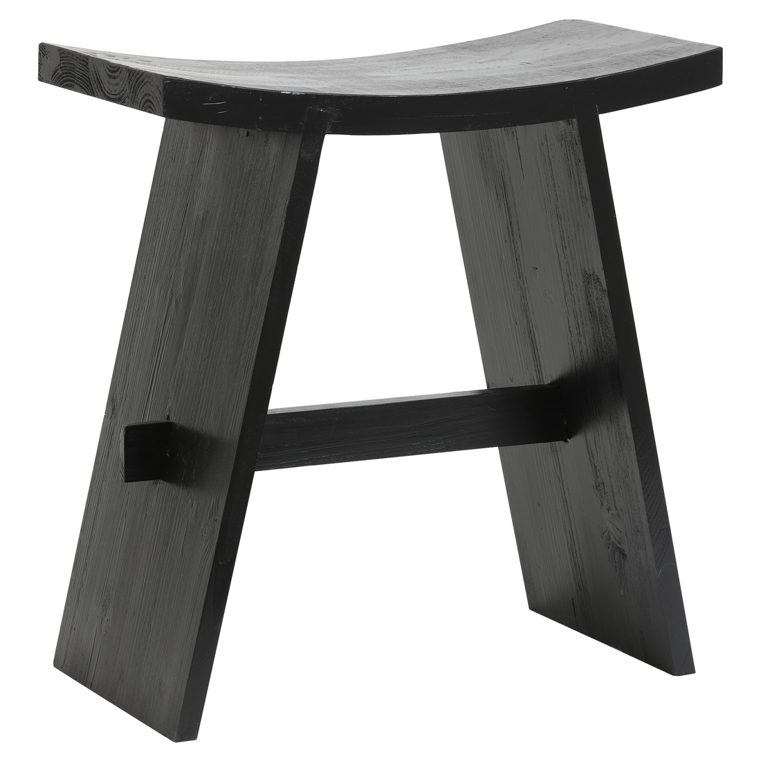 Schwarzer Hocker NIEKE aus Holz mit geschwungener Sitzfläche