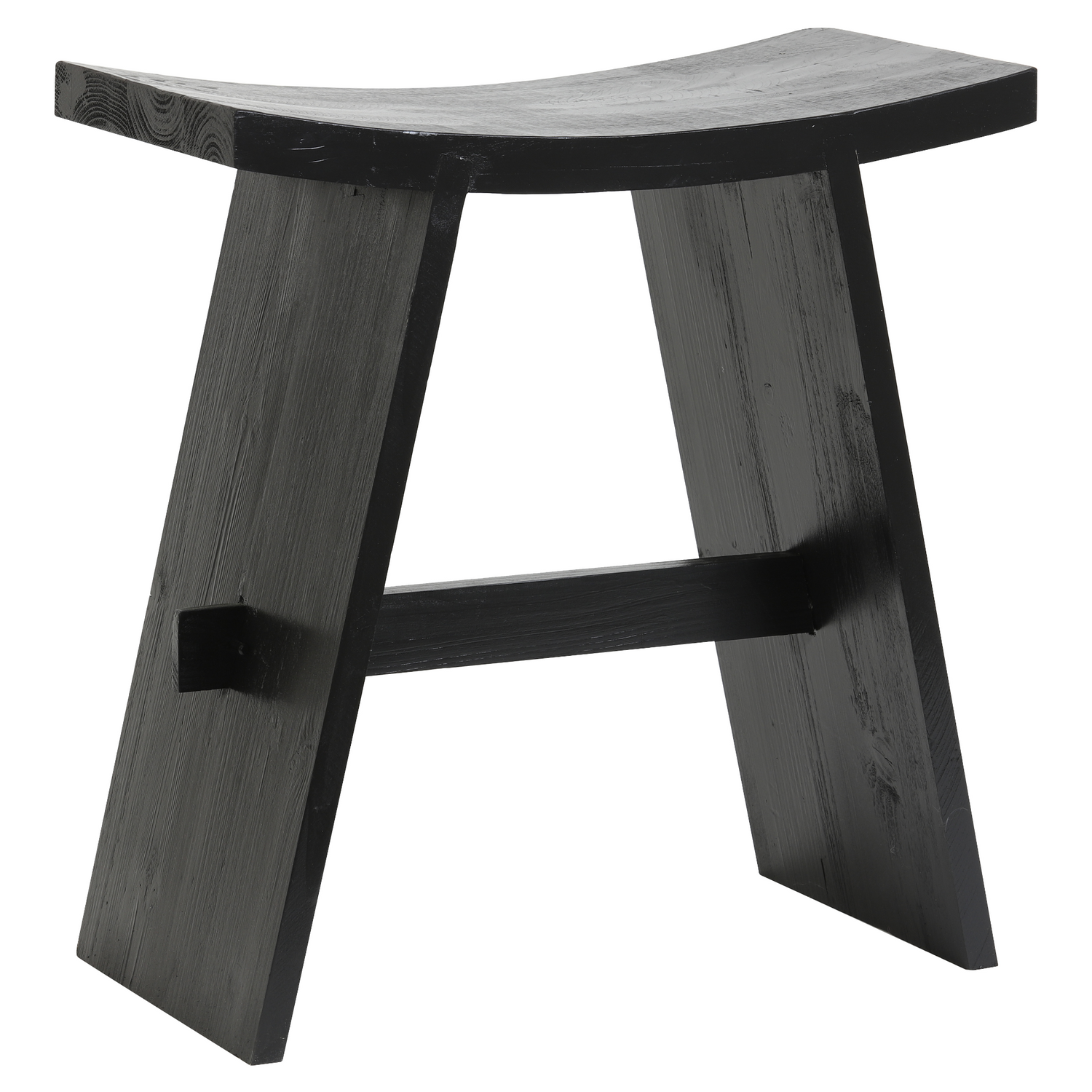 Schwarzer Hocker NIEKE aus Holz mit geschwungener Sitzfläche