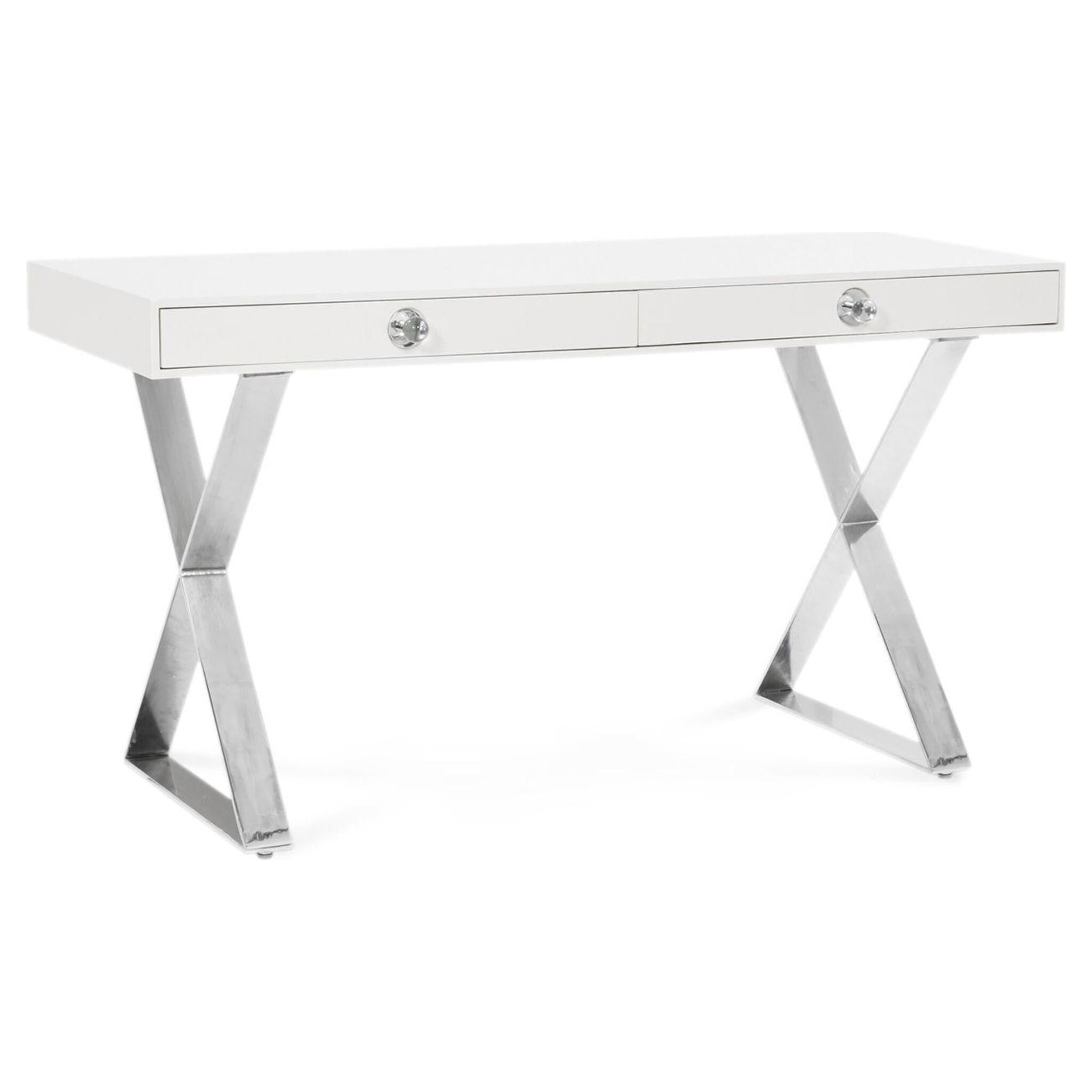 Jonathan Adler Channing Tisch aus weißem Lack mit Nickelbeinen