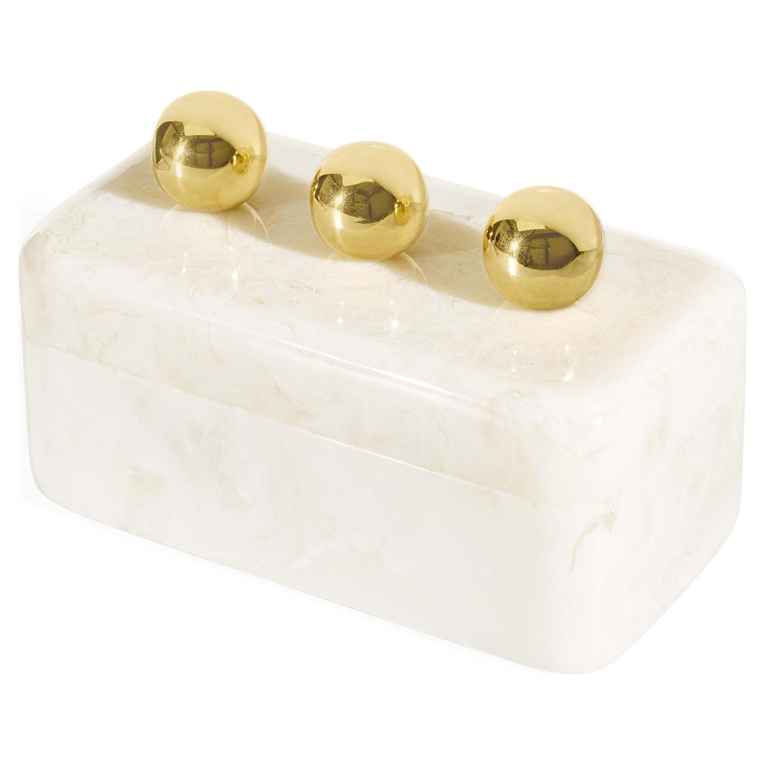 Fontana Box – weiß marmoriertes Acryl mit polierten Messinggriffen