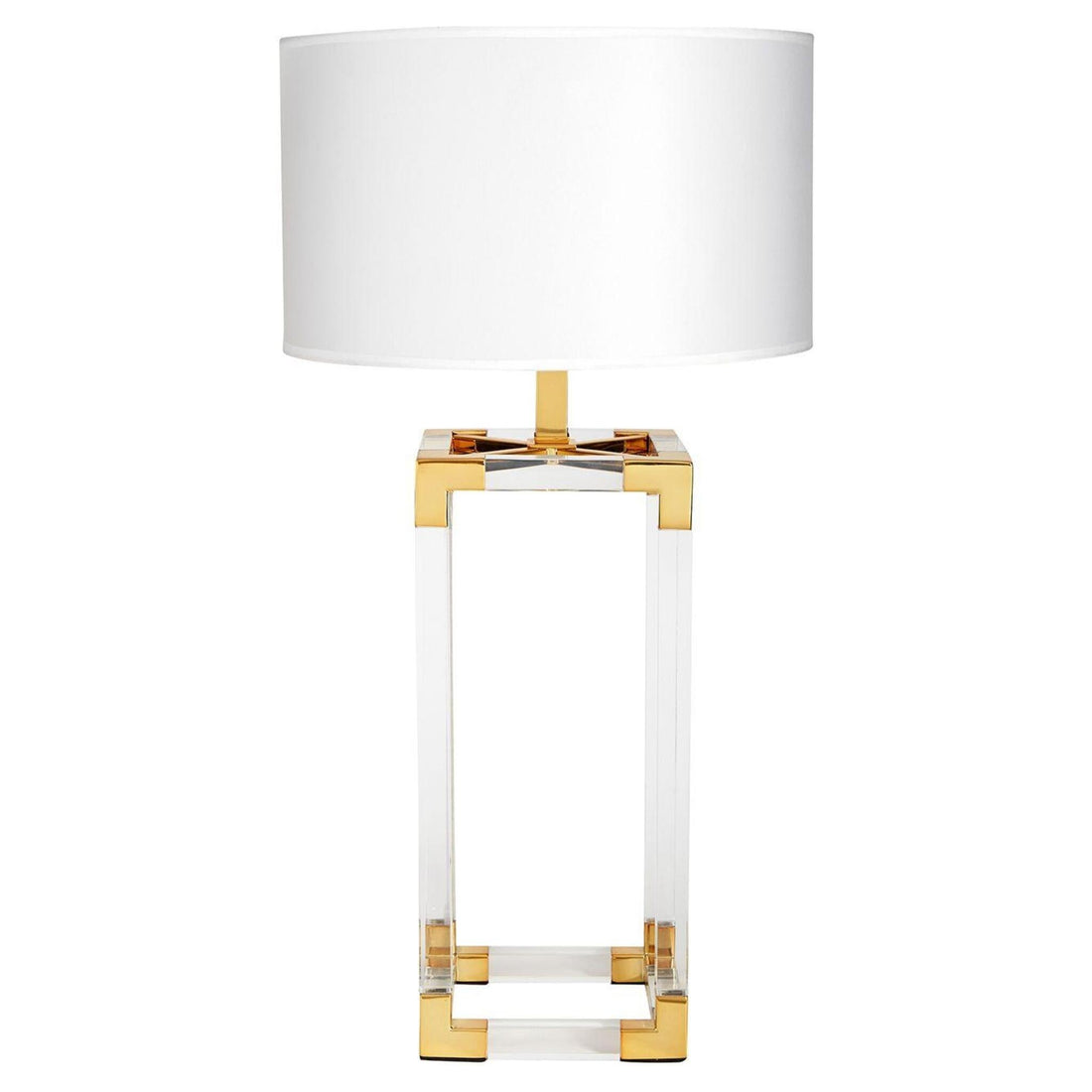 Tischleuchte mit transparentem Acrylfuß und weißen Lampenschirm von Jonathan Adler