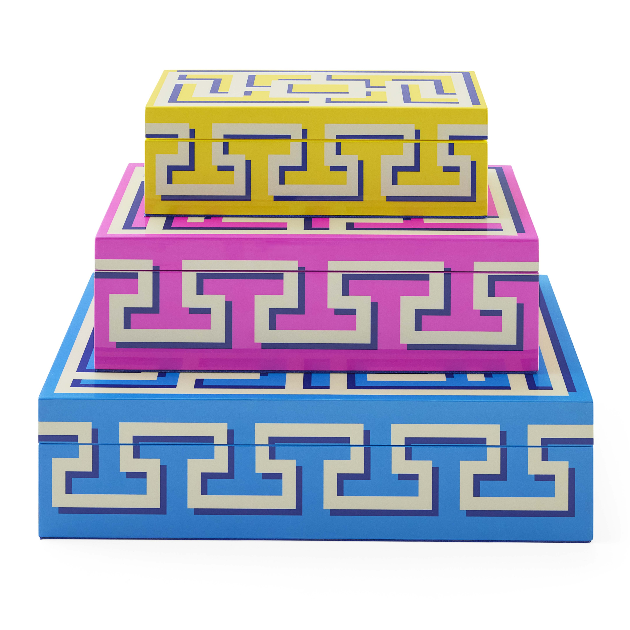 Design Box in Blau, Pink und Gelb mit Highgloss-Finish