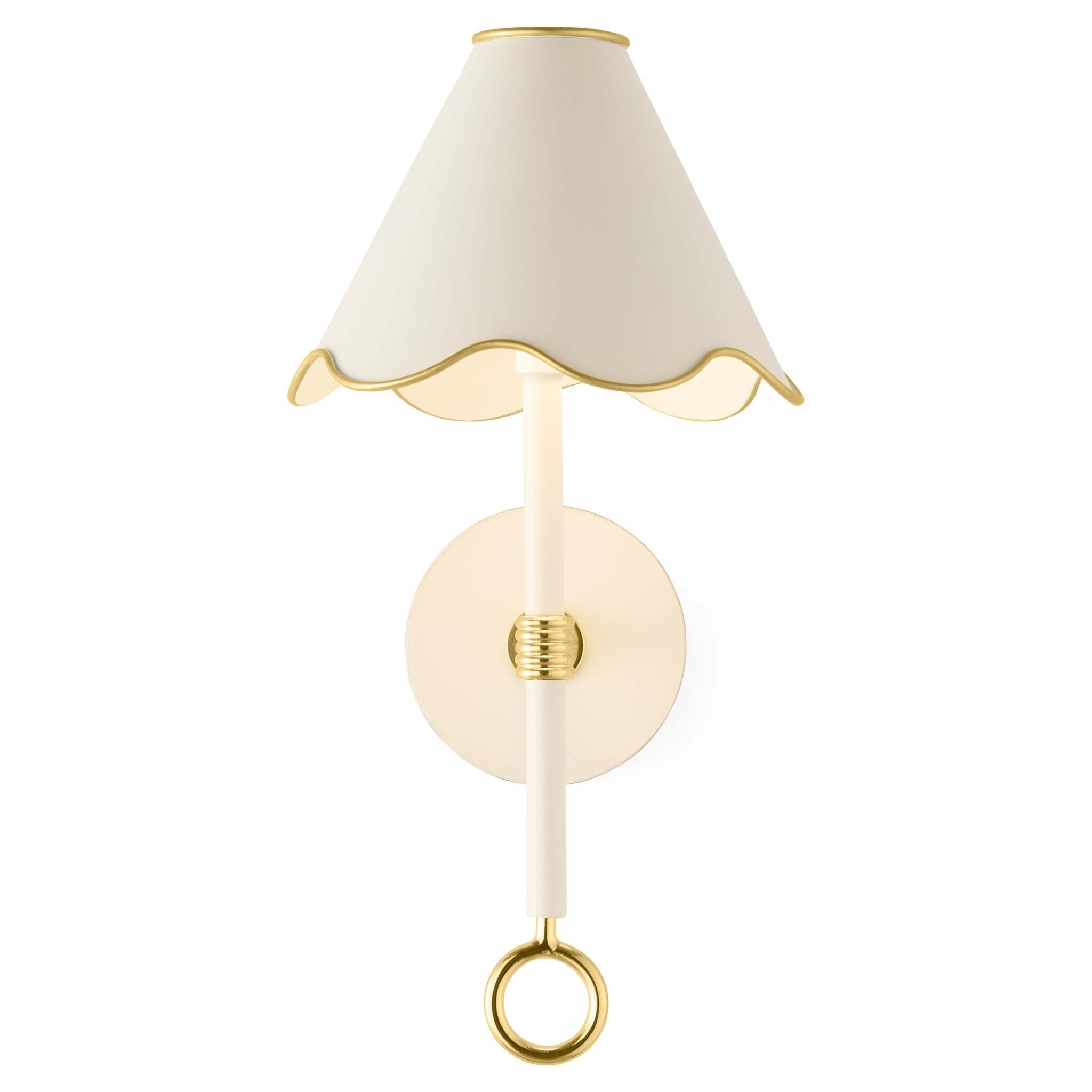 Cremefarbene LED-Wandleuchte mit gewelltem Schirm und goldenen Details von Jonathan Adler