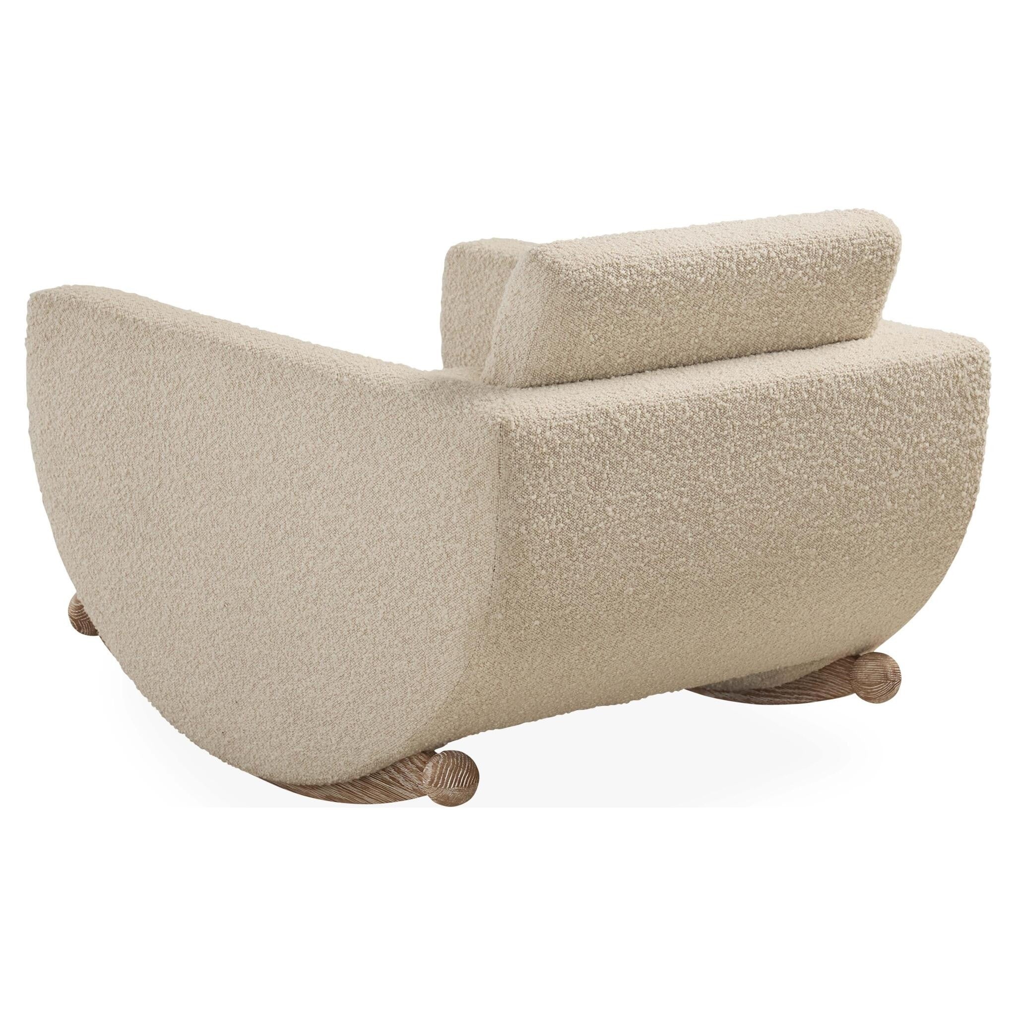 Beiger Bouclé-Sessel mit Holzschaukelgestell