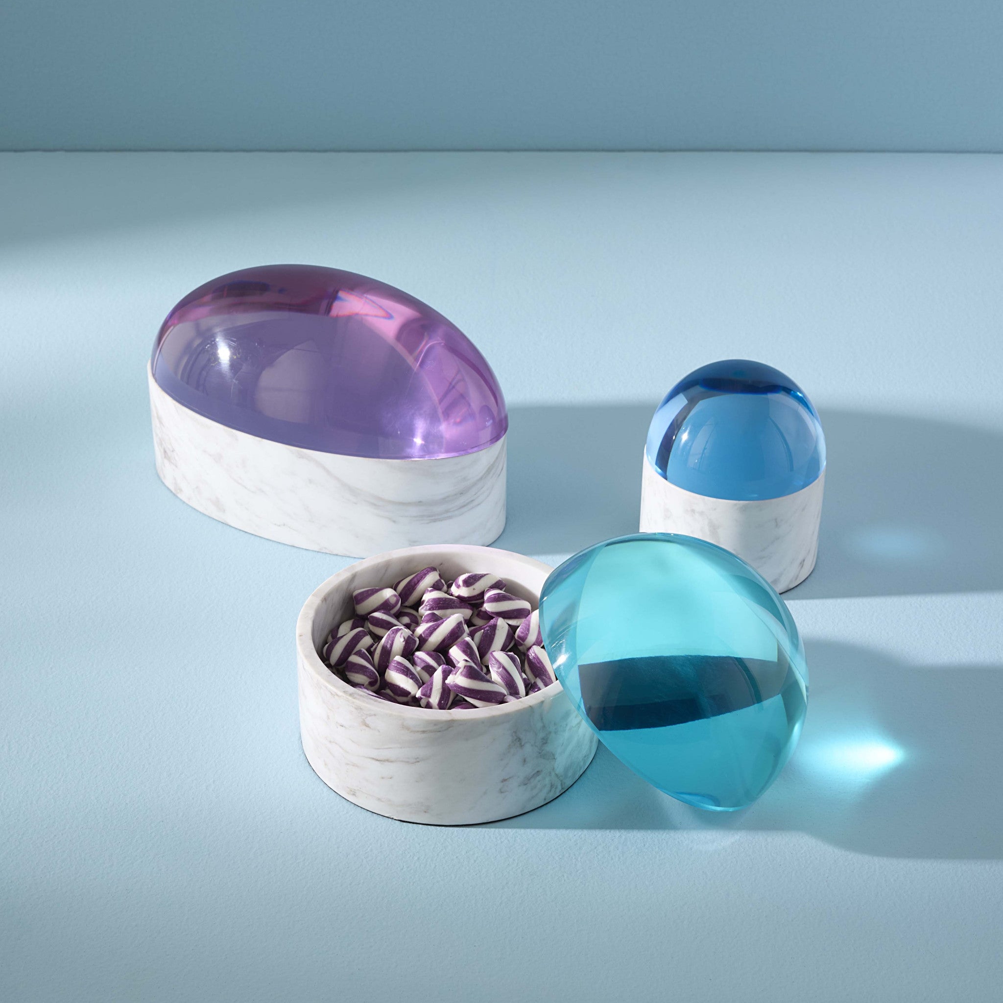 Design-Aufbewahrungsbox aus weißem Marmor mit transparentem Deckel