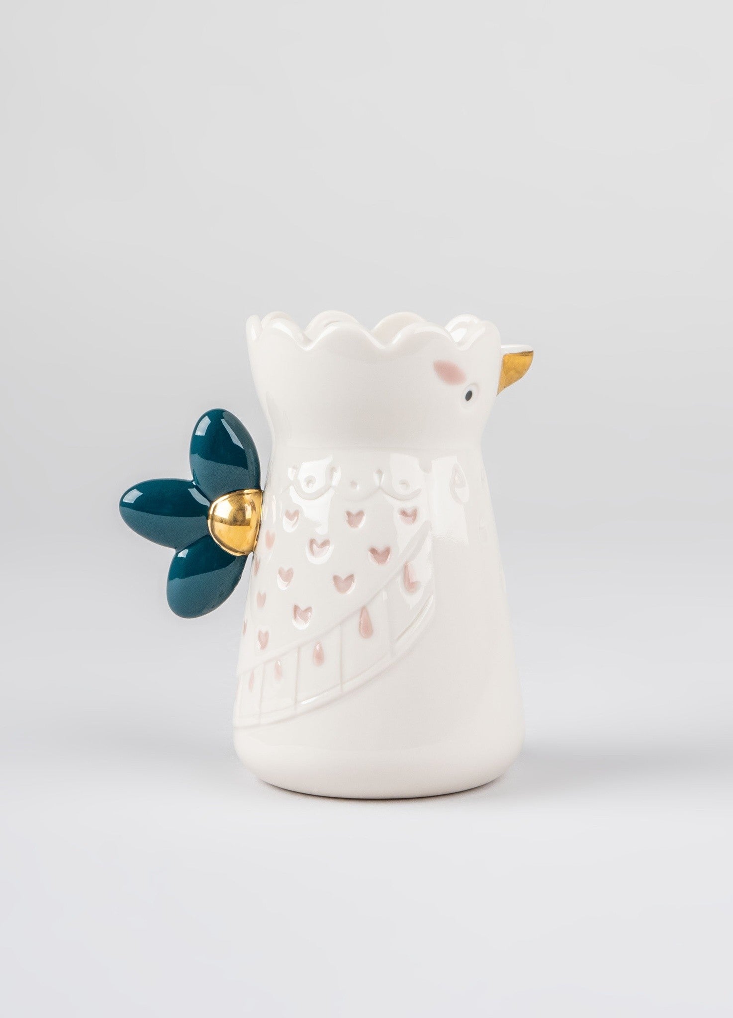 Porzellan-Milchkännchen Kawki mit Vogelmotiv und rosa Details