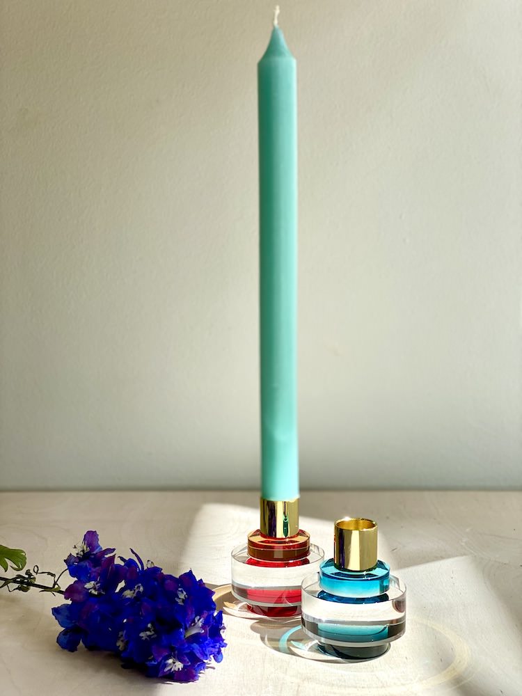 Kerzenhalter DIOPTRICS Kristallglas rund/rot & blau